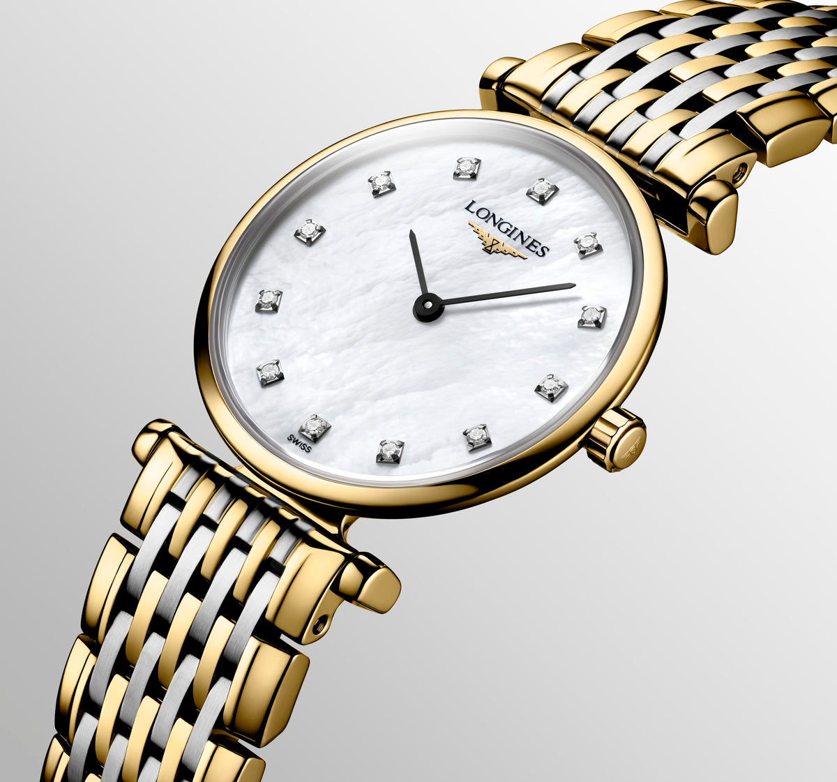 Ladies Longines Bi Coloured Le Grande Classique White Mother of Pearl Diamond Dial 24mm L4.209.2.87.7