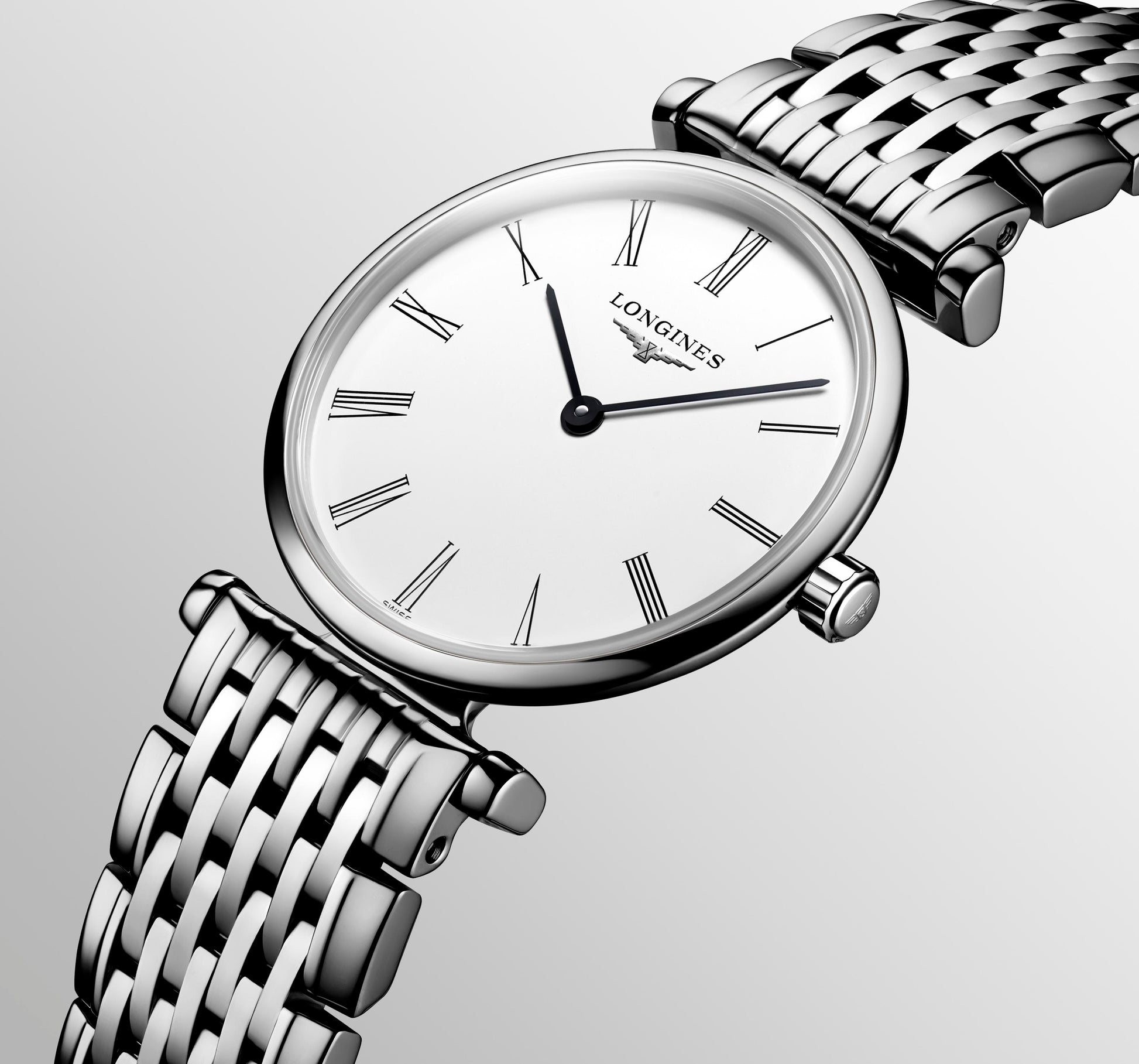 Ladies Longines Le Grande Classique 24mm Steel Bracelet White Roman Numeral Dial