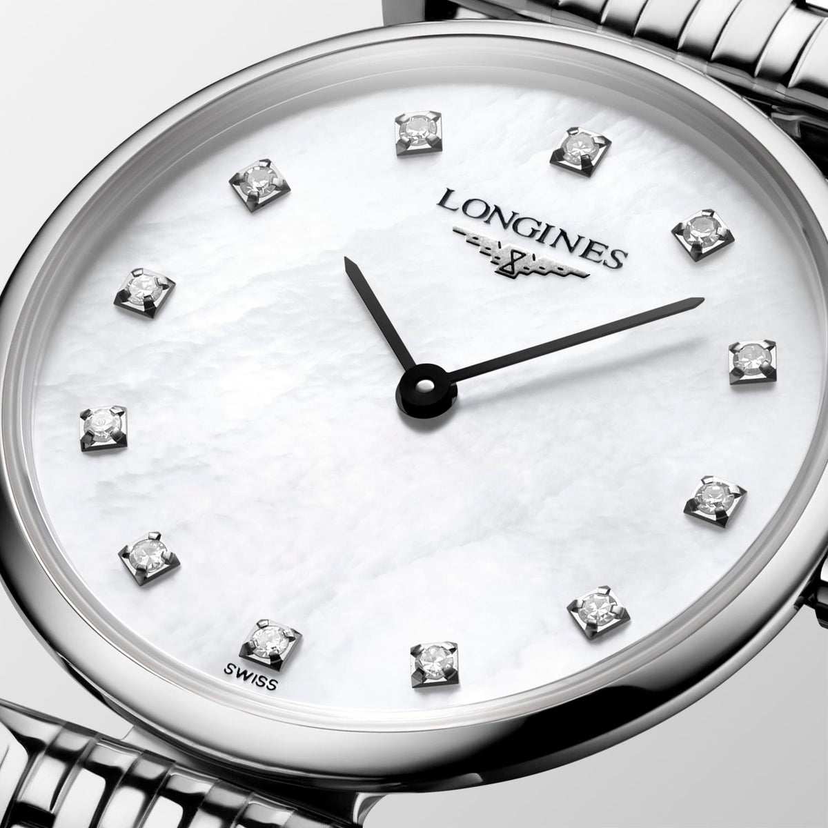 Ladies Longines La Grande Classique Steel Bracelet White Mother of Pearl Diamond Dot Dial