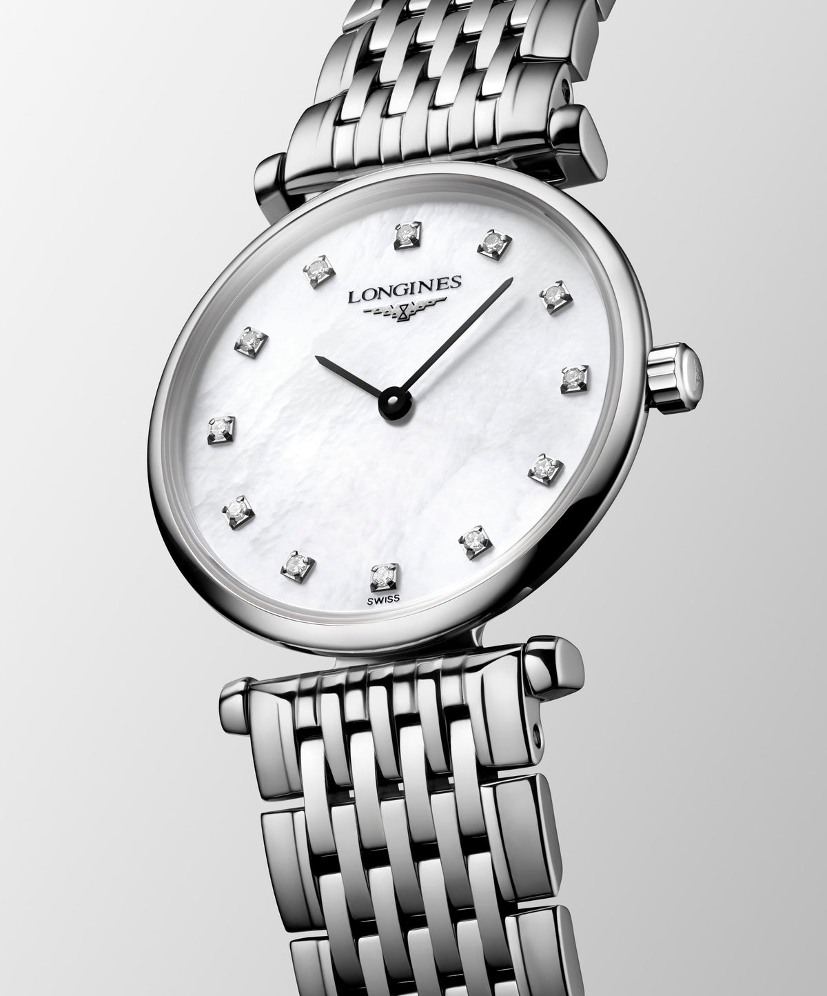Ladies Longines La Grande Classique Steel Bracelet White Mother of Pearl Diamond Dot Dial
