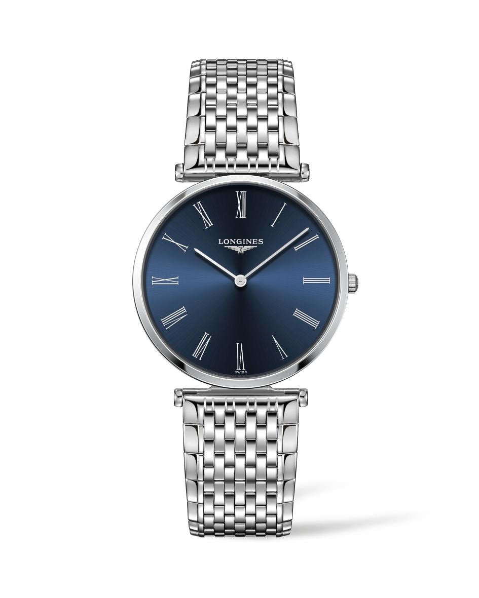 Gents Longines la Grande Classique Steel Bracelet Blue Roman Numeral Dial 36mm