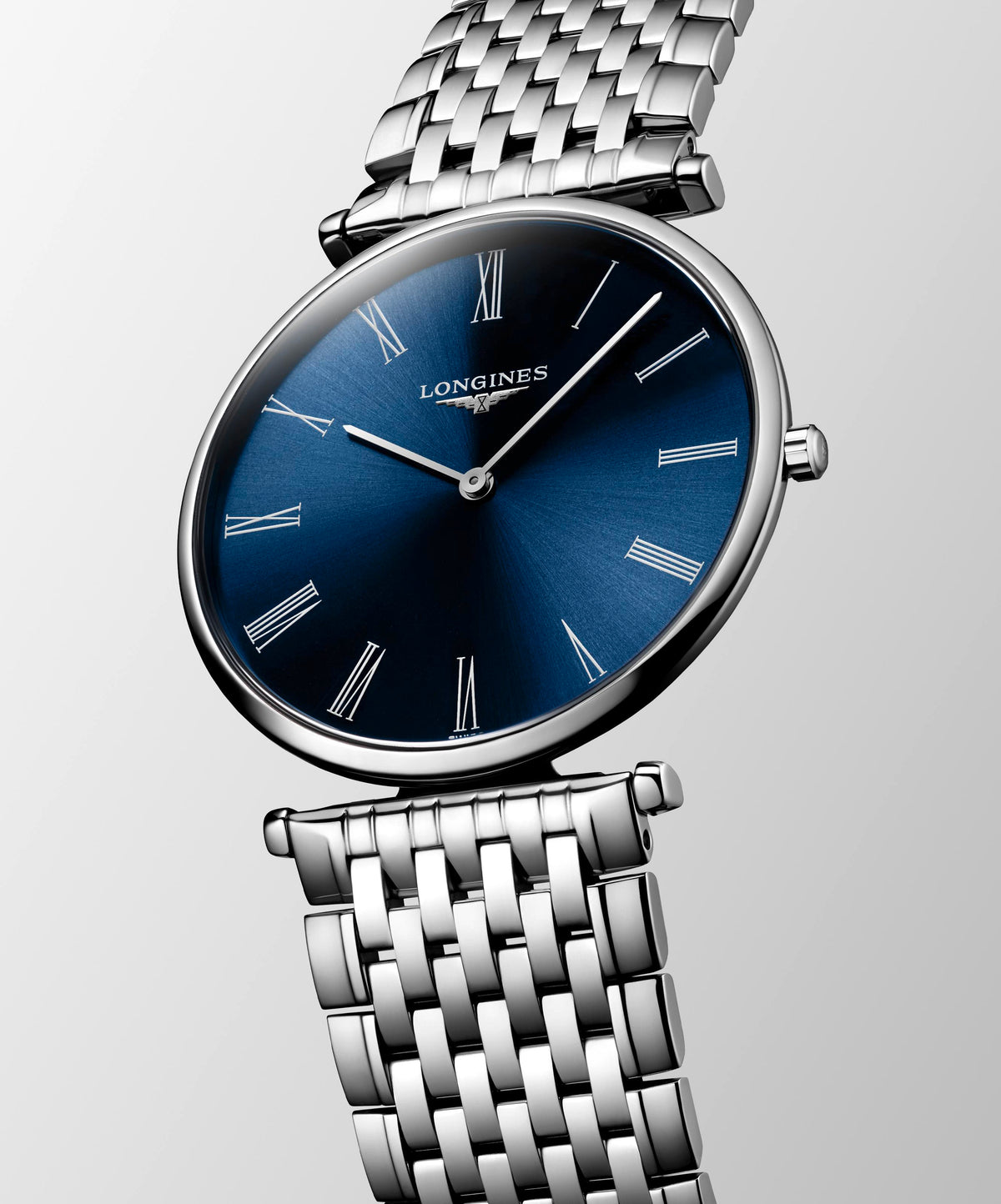 Gents Longines la Grande Classique Steel Bracelet Blue Roman Numeral Dial 36mm