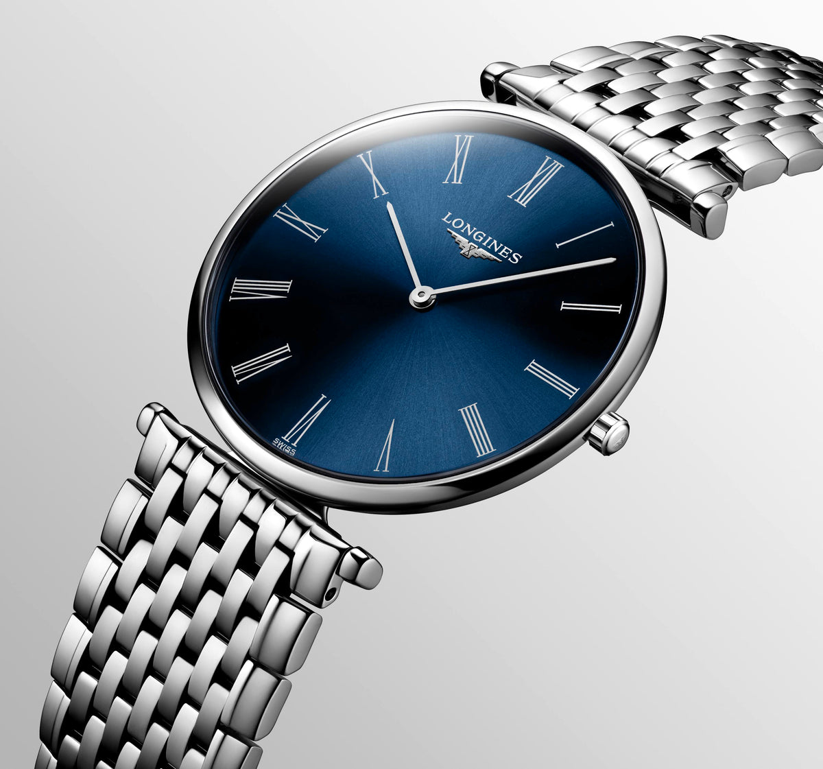Gents Longines la Grande Classique Steel Bracelet Blue Roman Numeral Dial 36mm
