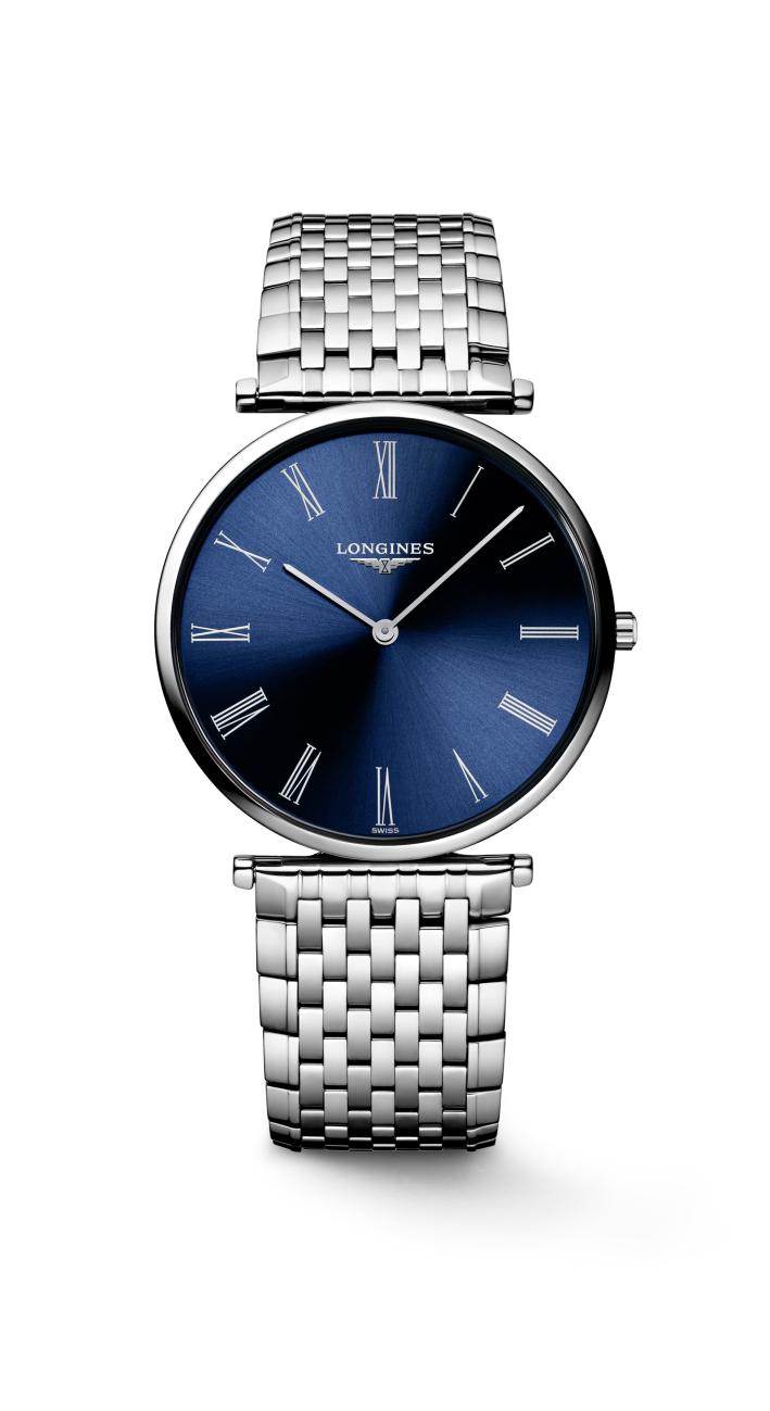 Gents Longines la Grande Classique Steel Bracelet Blue Roman Numeral Dial 36mm