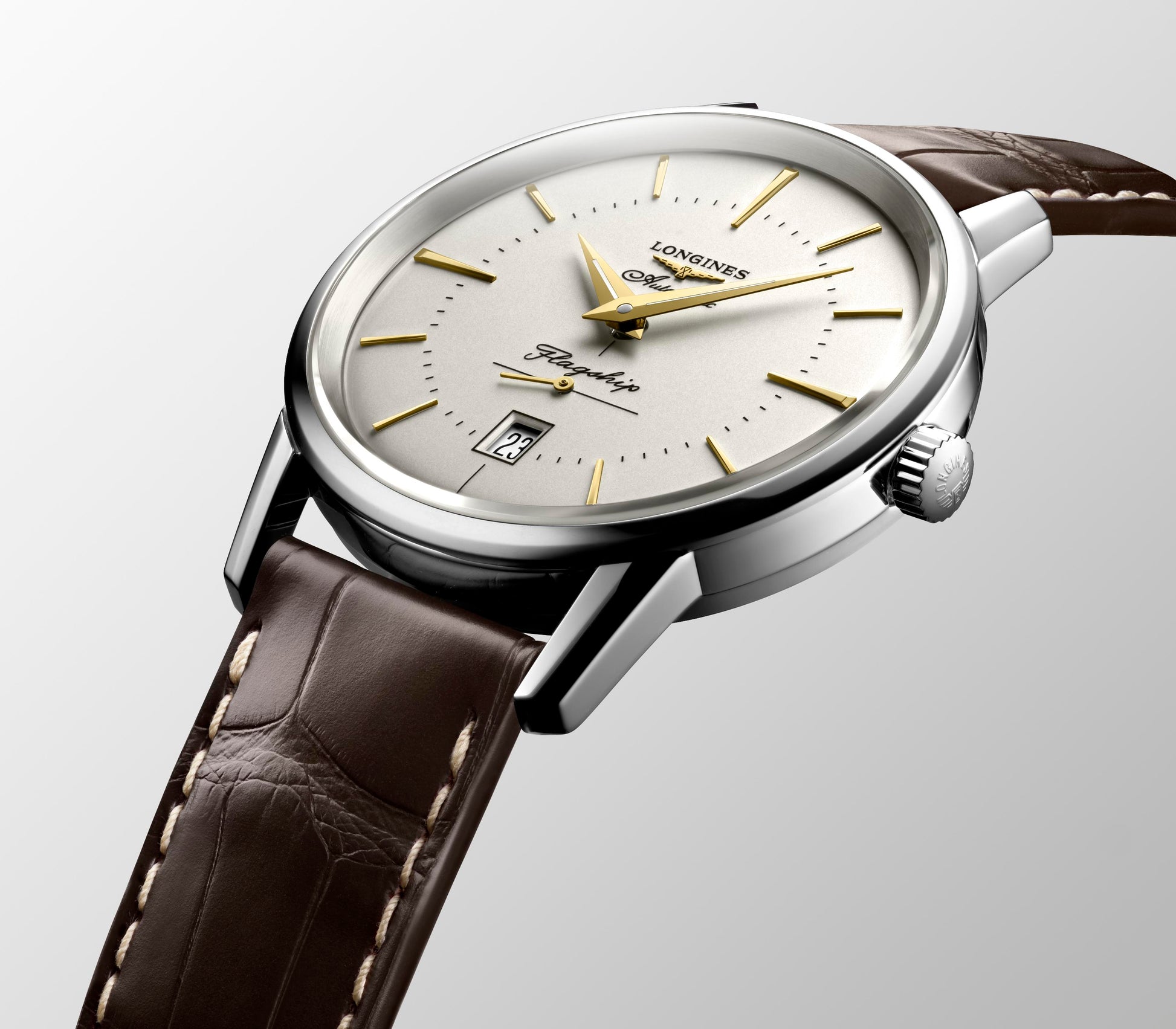 Gents Longines Heritage Flagship Automatic Steel Brown Strap