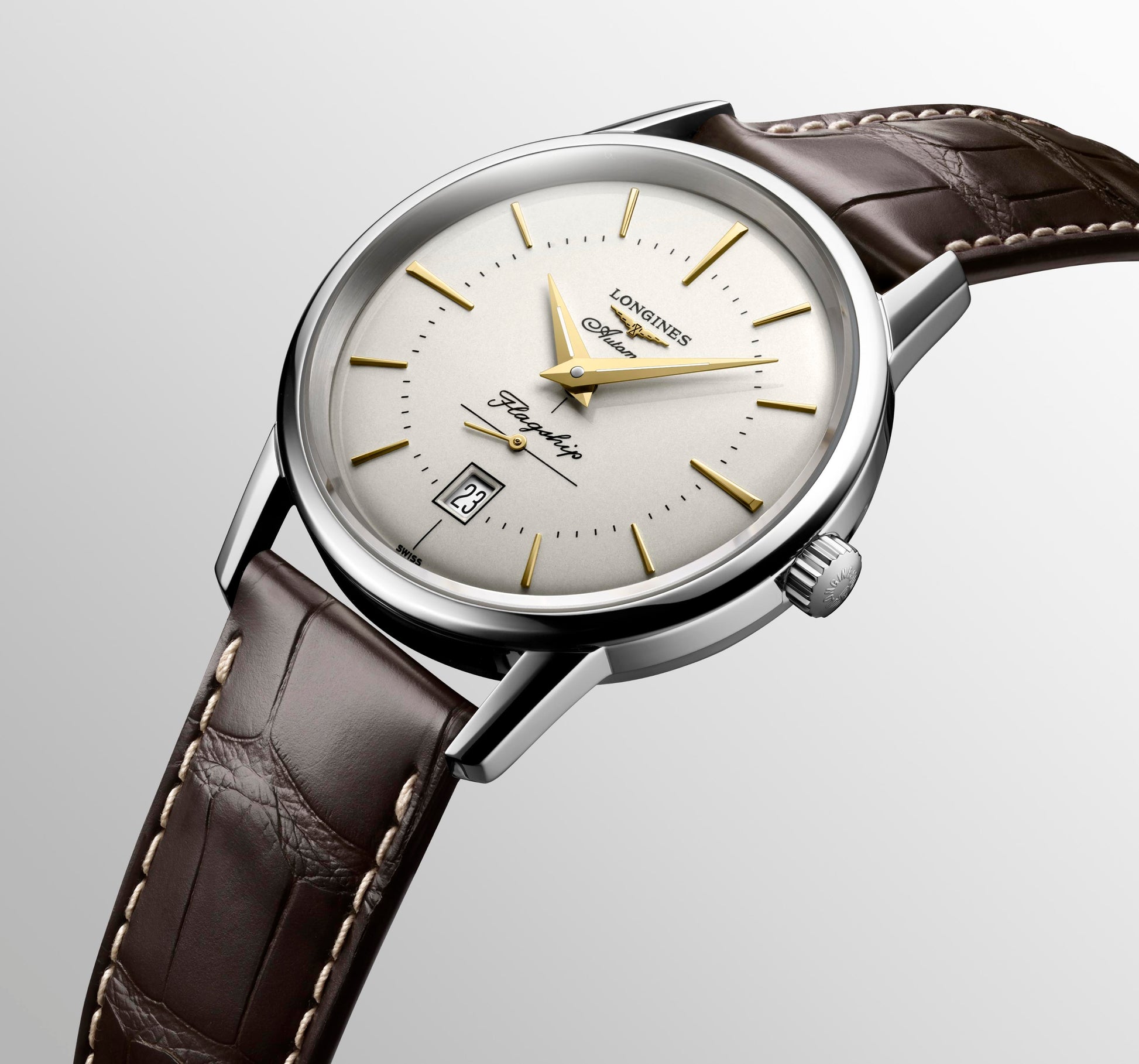 Gents Longines Heritage Flagship Automatic Steel Brown Strap