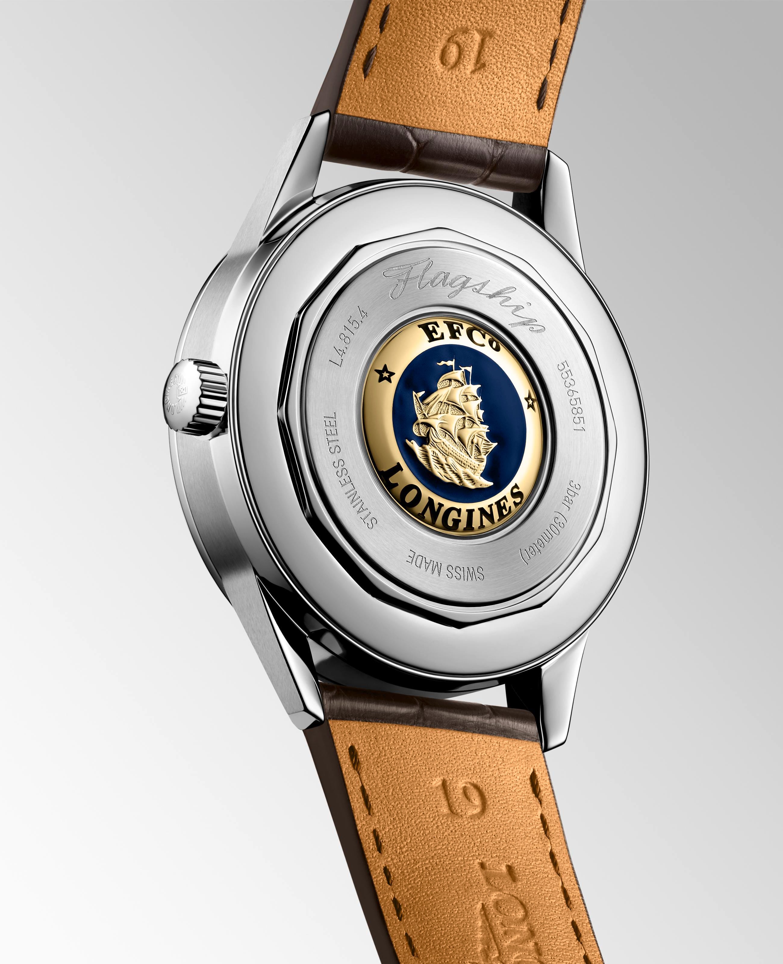 Gents Logines Flagship Heritage Moonphase 38.5mm Steel Brown Strap