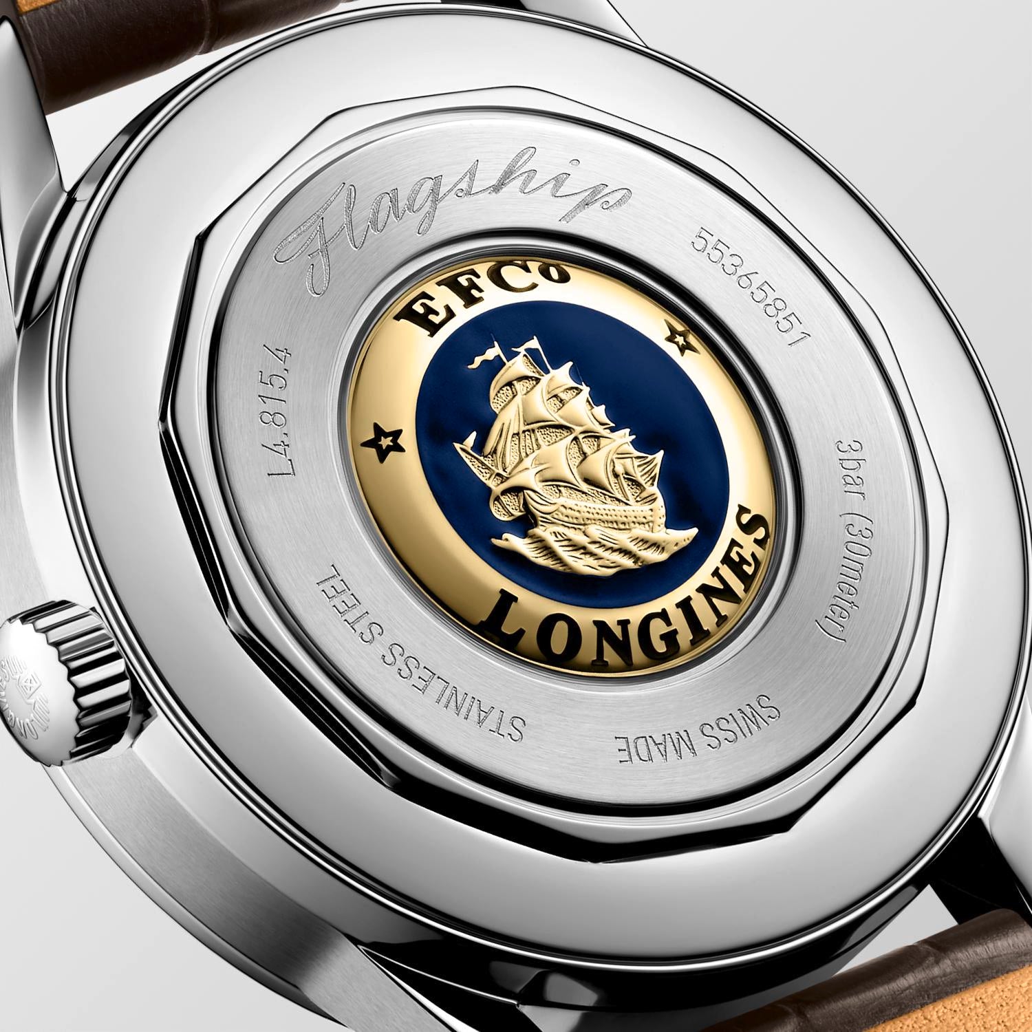 Gents Logines Flagship Heritage Moonphase 38.5mm Steel Brown Strap