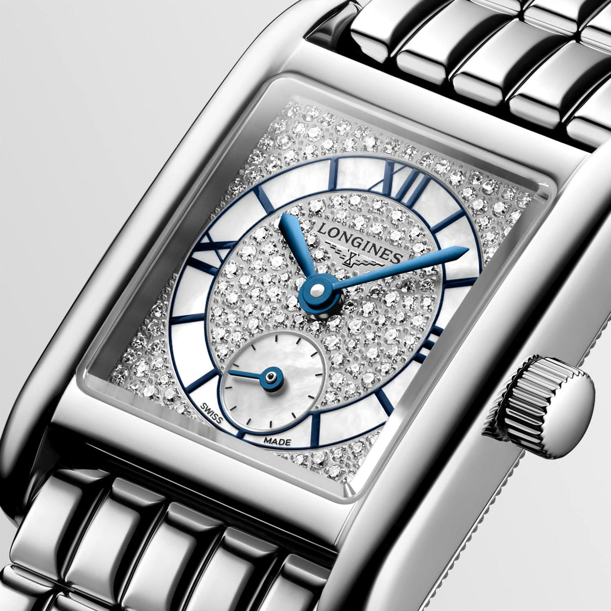 Ladies Longines Mini Dolcevita Steel Bracelet and Case Snow-Set Diamond and White Mother of Pearl Dial 0.268ct L5.200.4.87.6