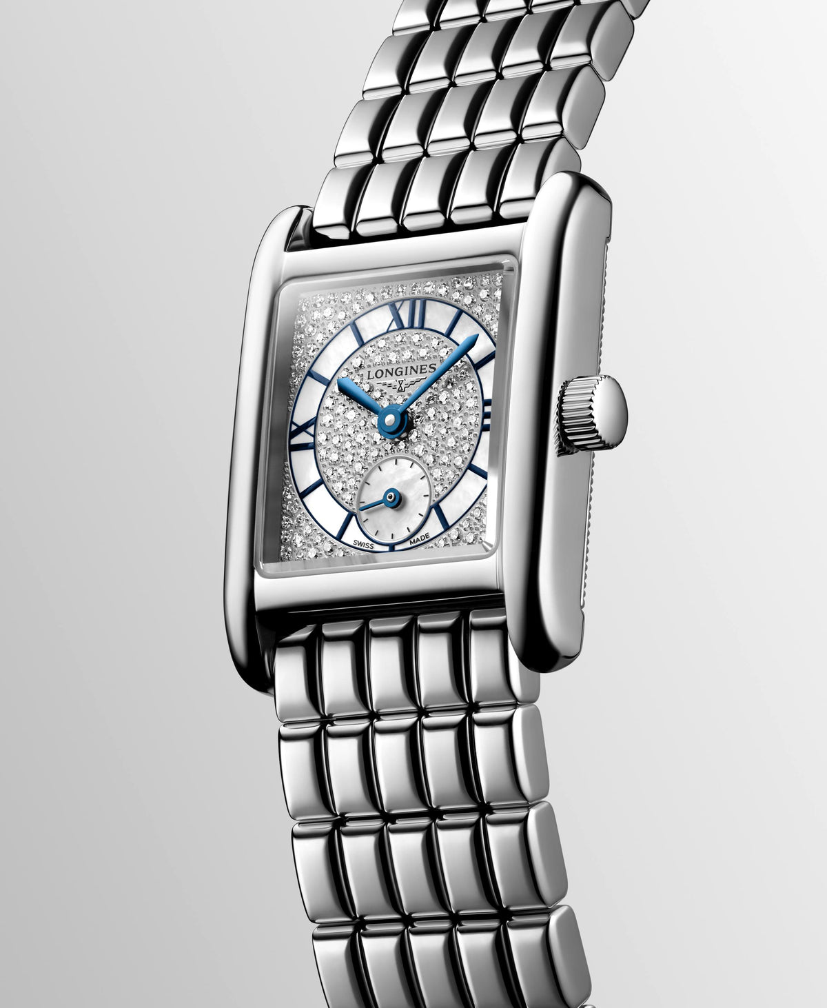 Ladies Longines Mini Dolcevita Steel Bracelet and Case Snow-Set Diamond and White Mother of Pearl Dial 0.268ct L5.200.4.87.6