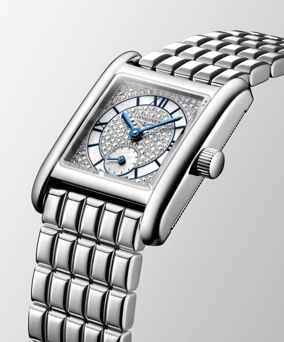 Ladies Longines Mini Dolcevita Steel Bracelet and Case Snow-Set Diamond and White Mother of Pearl Dial 0.268ct L5.200.4.87.6