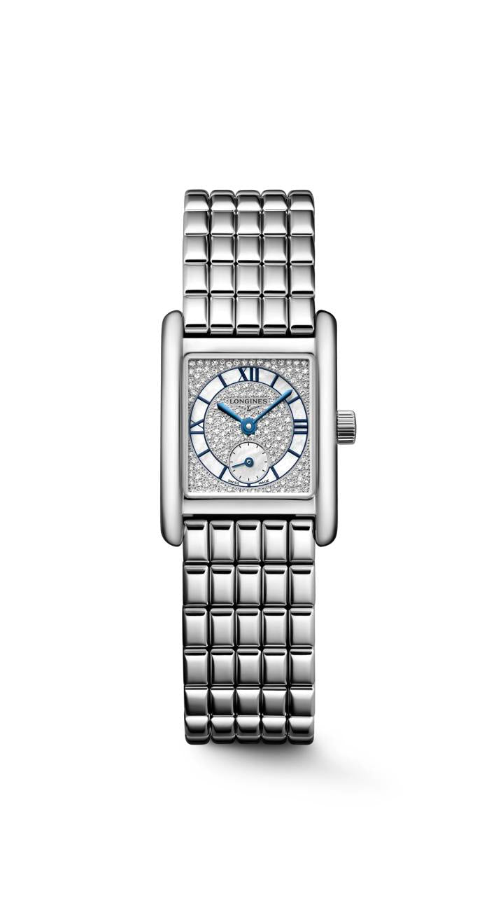 Ladies Longines Mini Dolcevita Steel Bracelet and Case Snow-Set Diamond and White Mother of Pearl Dial 0.268ct L5.200.4.87.6