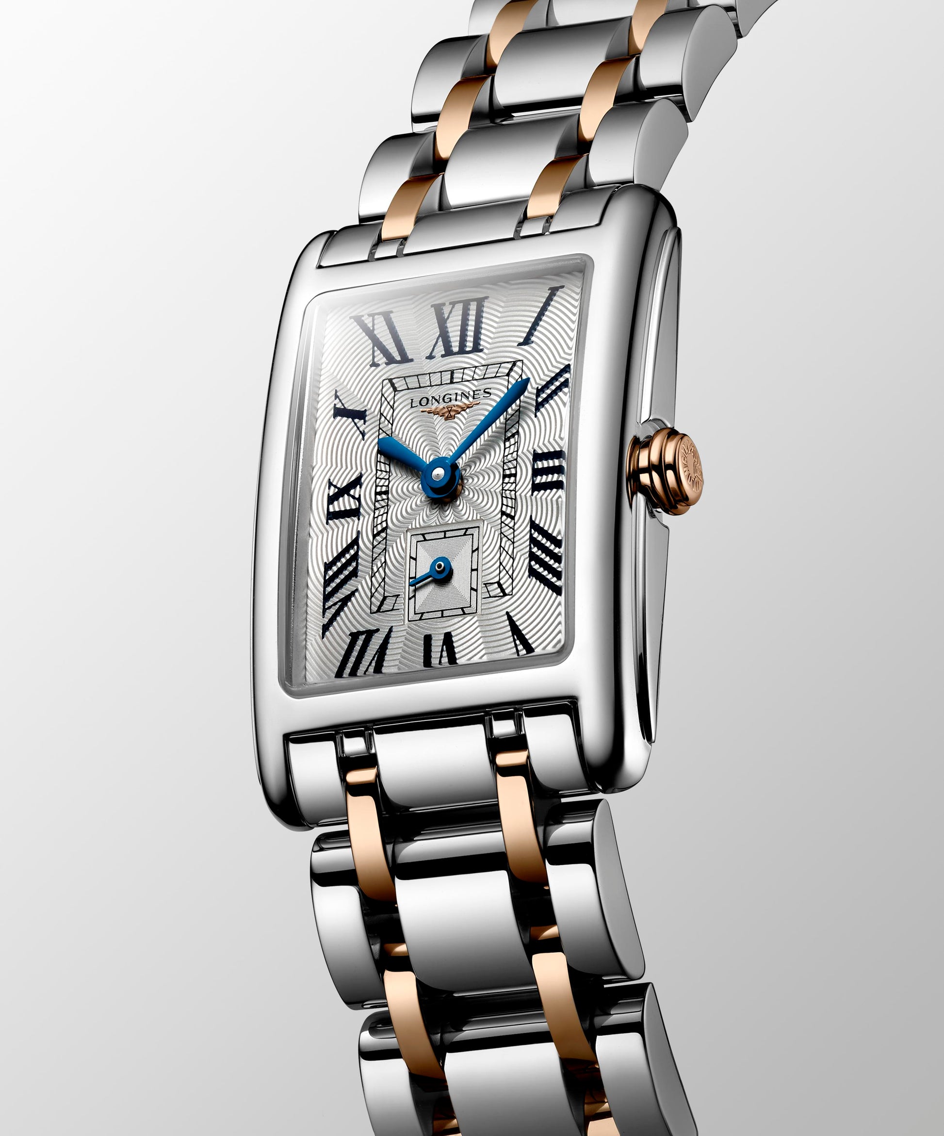 Ladies Longines DV Quartz 20.8 x 32 Steel & RG PVd Bracelet Silver RN Dial
