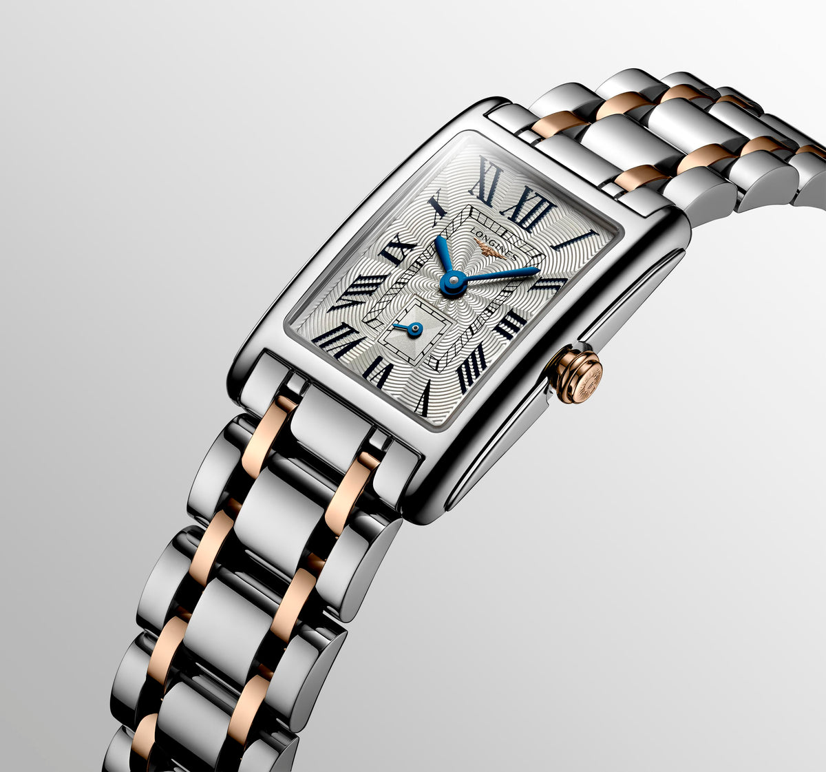 Ladies Longines DV Quartz 20.8 x 32 Steel & RG PVd Bracelet Silver RN Dial