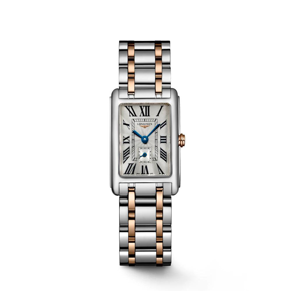 Ladies Longines DV Quartz 20.8 x 32 Steel & RG PVd Bracelet Silver RN Dial