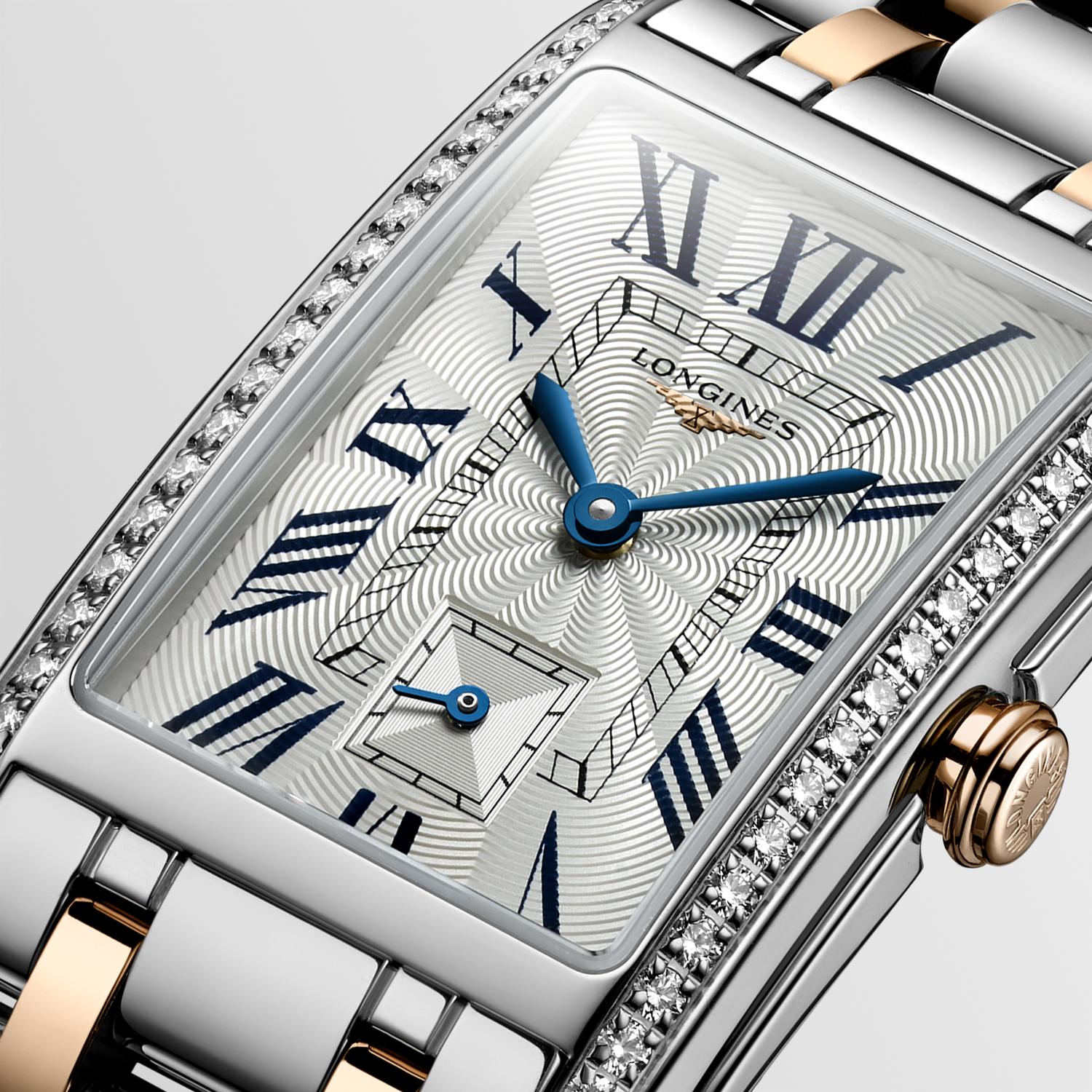 Ladies Longines Dolce Vita 23.3mm x 37mm Stl/RG PVD Bracelet Diamond Case Silver Dial