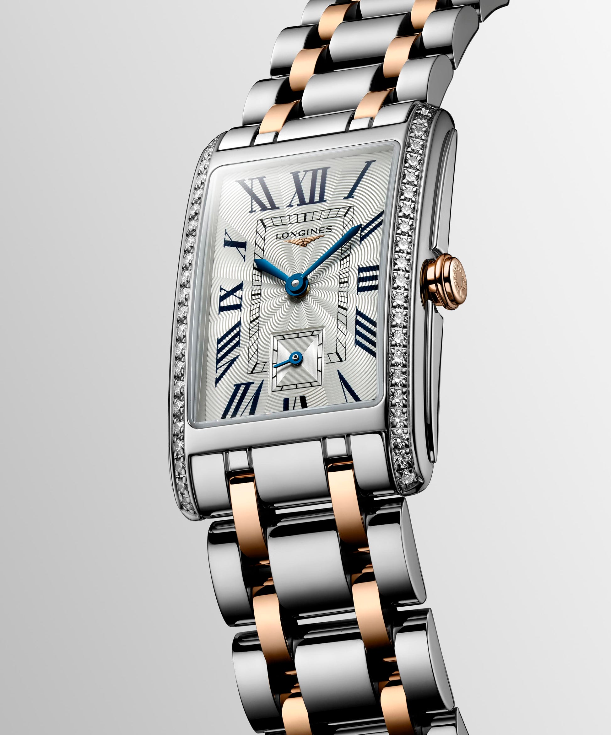 Ladies Longines Dolce Vita 23.3mm x 37mm Stl/RG PVD Bracelet Diamond Case Silver Dial