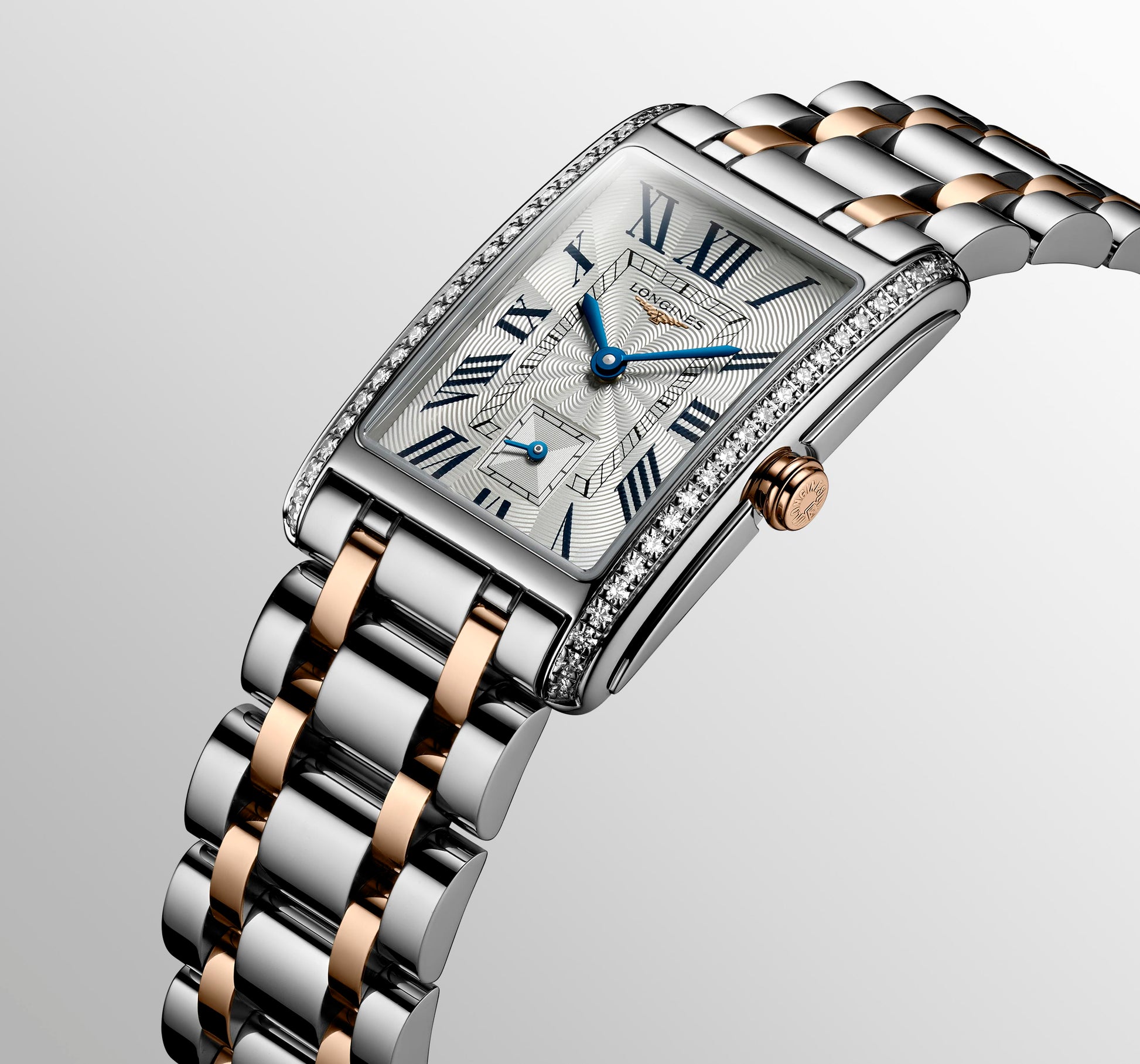 Ladies Longines Dolce Vita 23.3mm x 37mm Stl/RG PVD Bracelet Diamond Case Silver Dial
