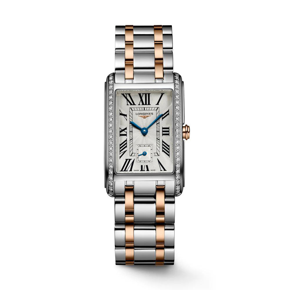 Ladies Longines Dolce Vita 23.3mm x 37mm Stl/RG PVD Bracelet Diamond Case Silver Dial