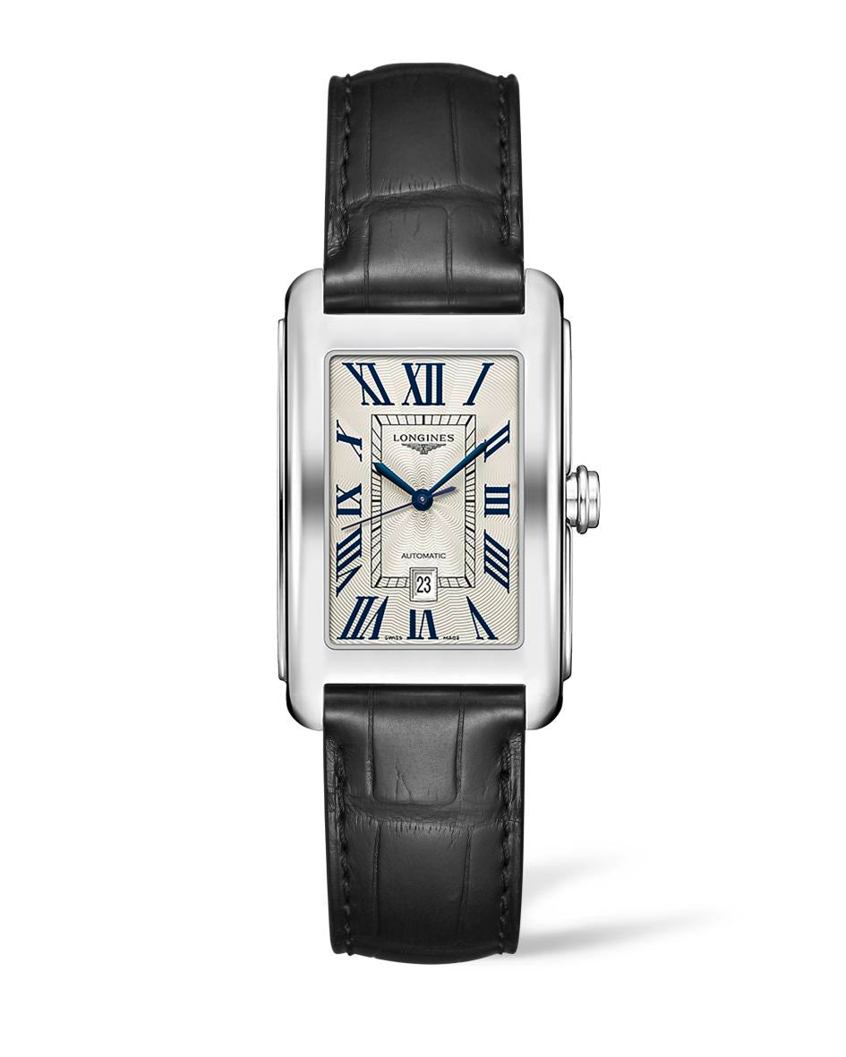Gents Longines 27.7mm x 43.8mm Automatic Dolcevita Steel Case Black Strap Ivory Roman Numeral Dial with Date L5.757.4.71.0