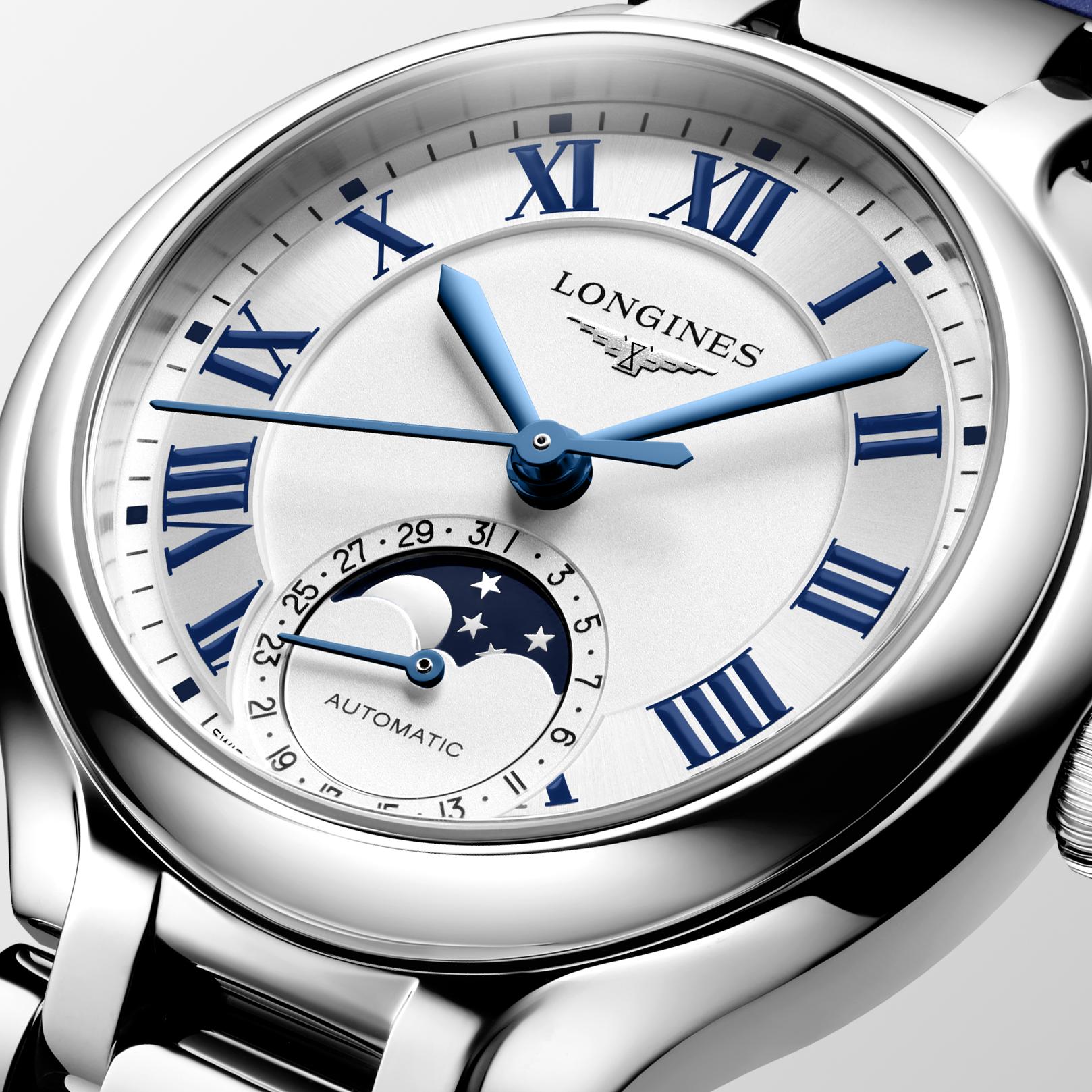 Ladies Longines Prima luna Moonphase Auto 34mm  Steel Case Blue Strap