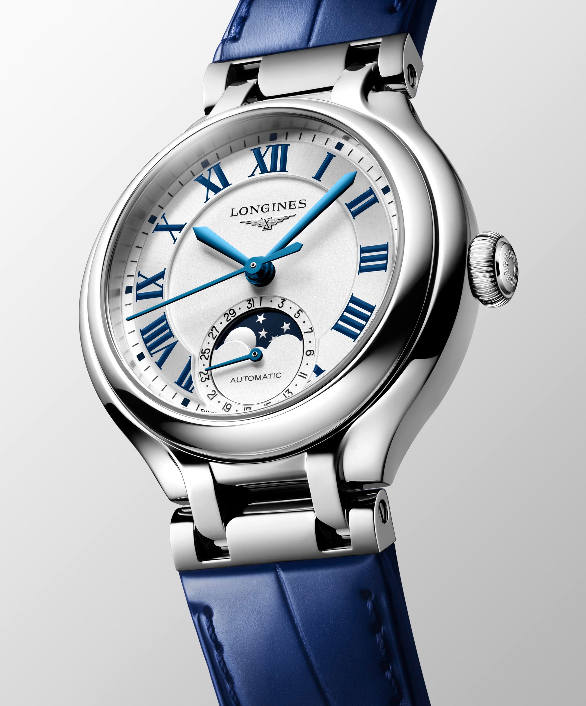 Ladies Longines Prima luna Moonphase Auto 34mm  Steel Case Blue Strap