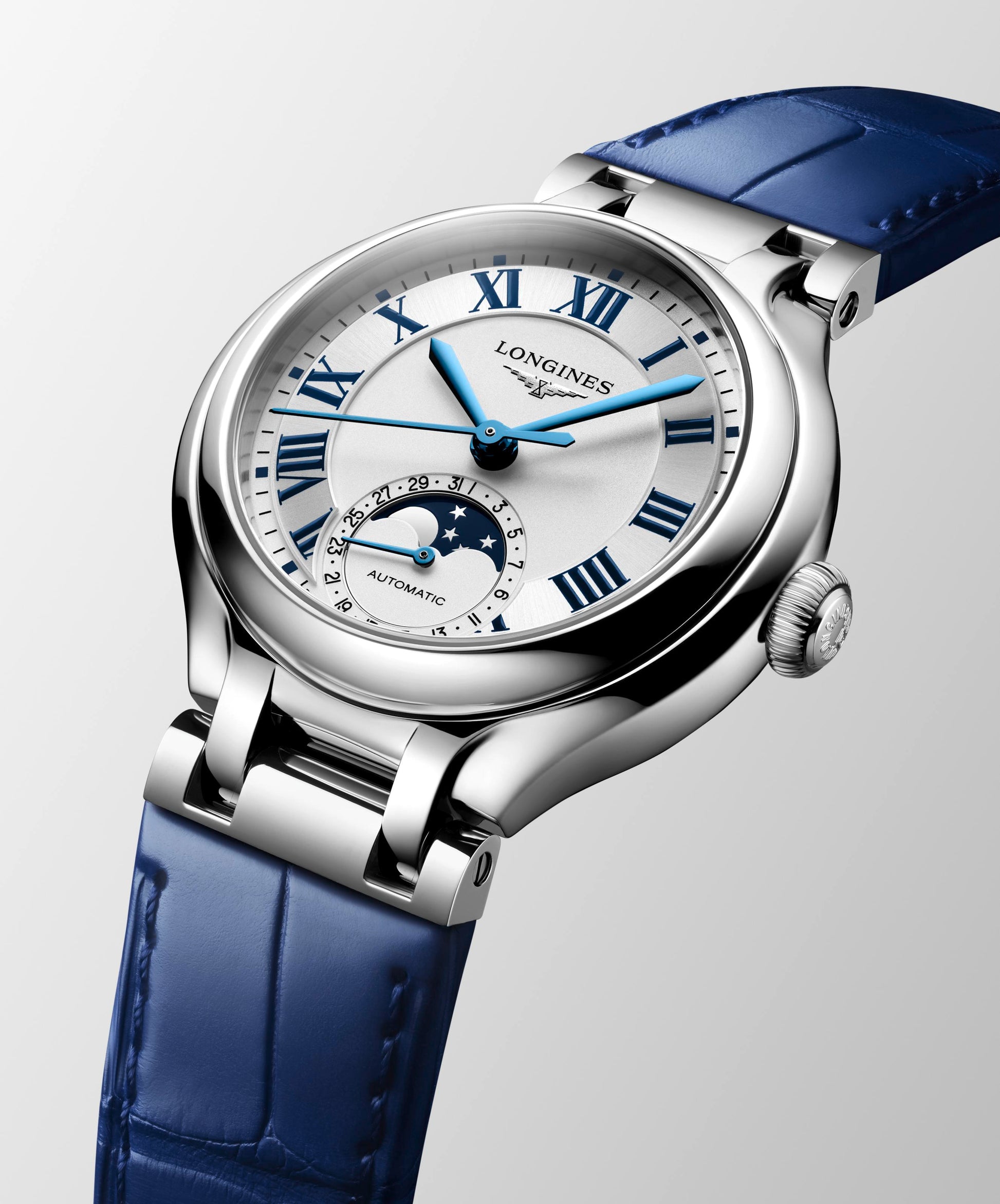 Ladies Longines Prima luna Moonphase Auto 34mm  Steel Case Blue Strap