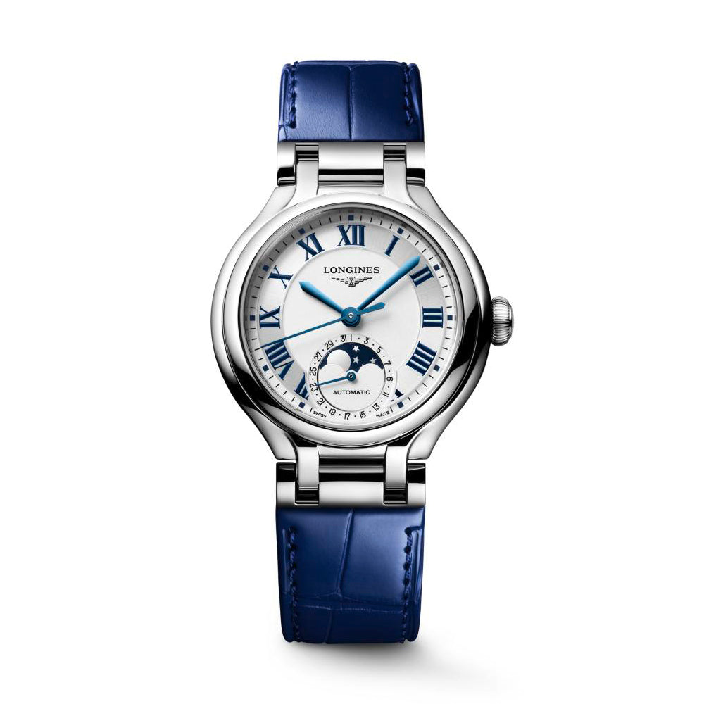 Ladies Longines Prima luna Moonphase Auto 34mm  Steel Case Blue Strap
