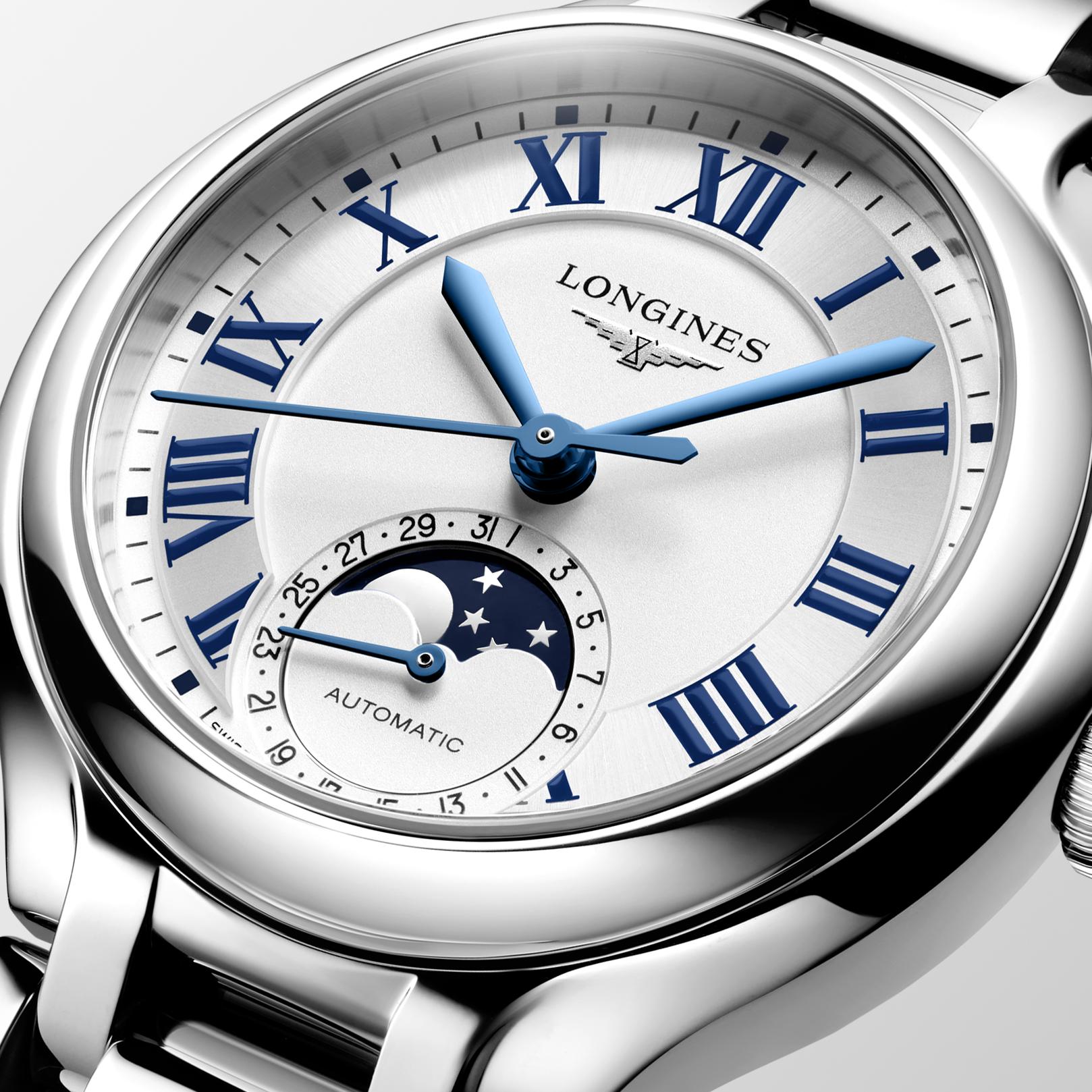 Ladies Longines Prima Luna 34mm Quartz Moonphase Steel Bracelet