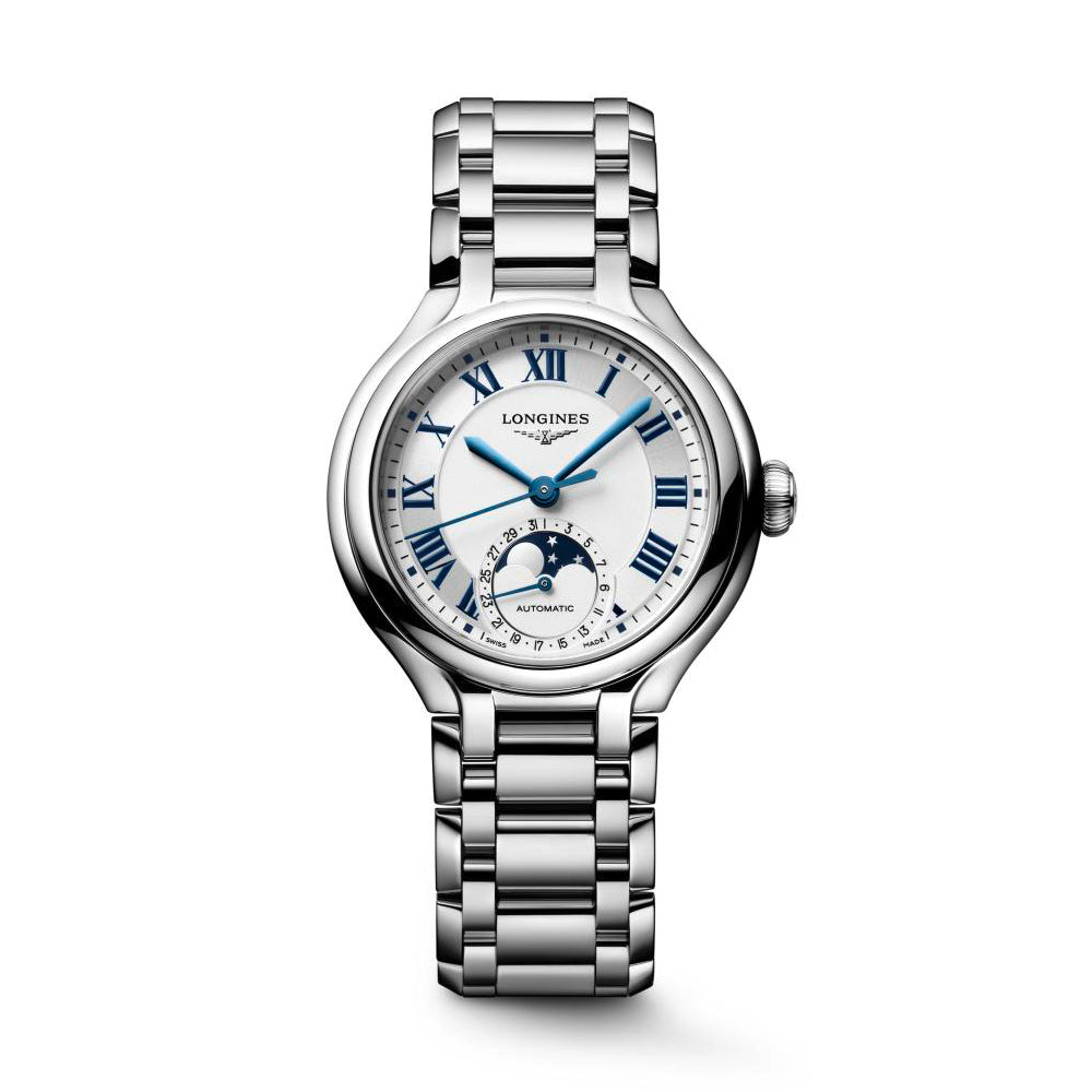 Ladies Longines Prima Luna 34mm Quartz Moonphase Steel Bracelet
