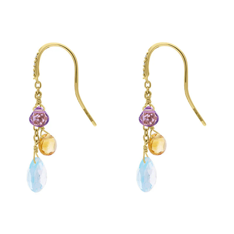 Paradise 18ct Yellow Gold 3 Stone Drop Earrings