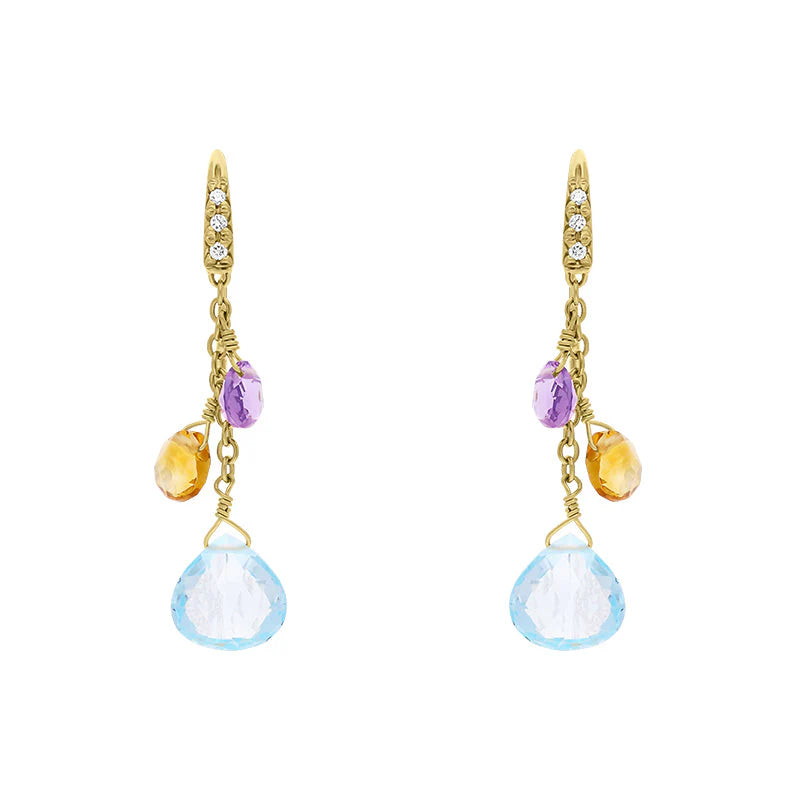 Paradise 18ct Yellow Gold 3 Stone Drop Earrings