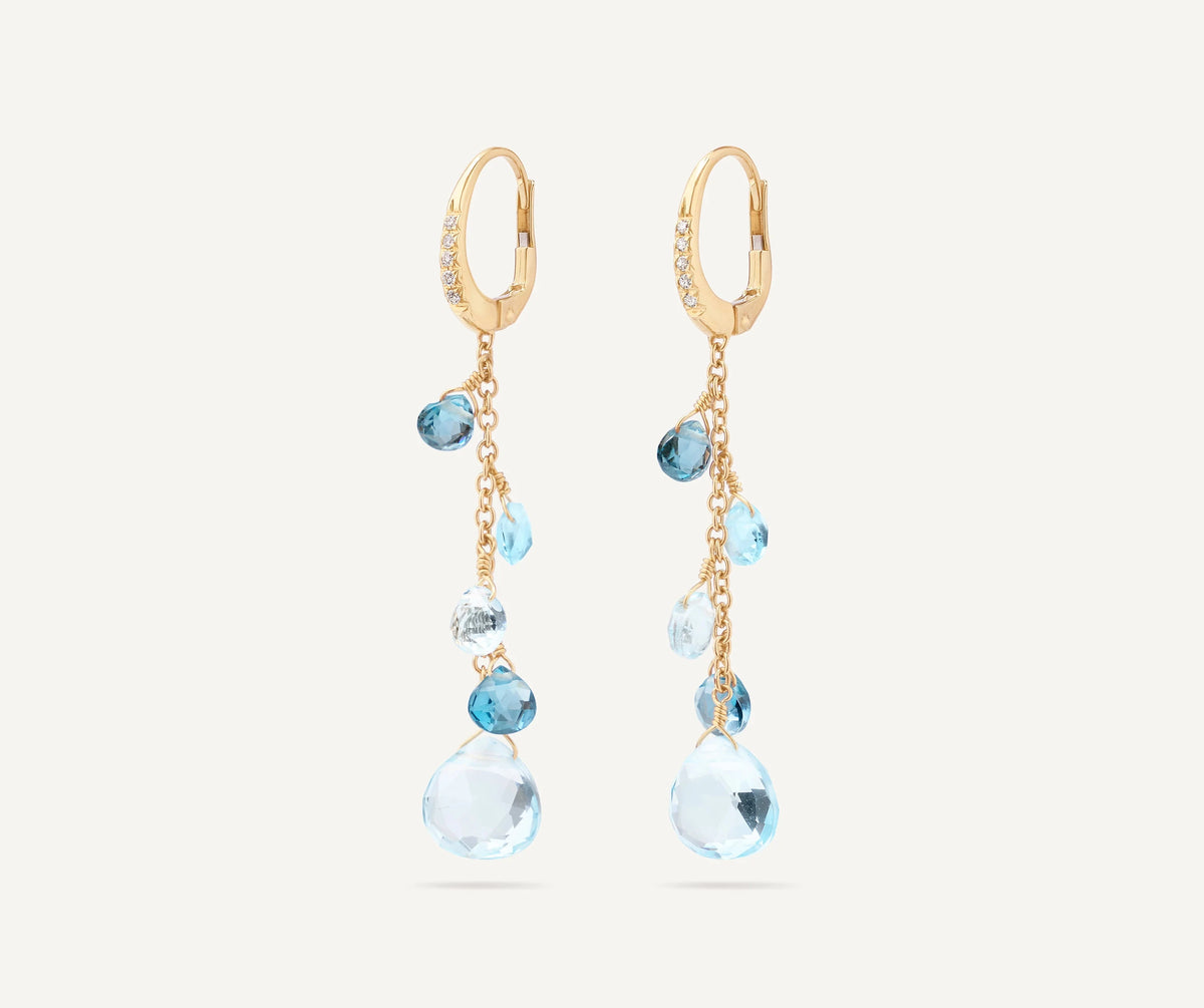 Paradise 18ct Yellow Gold Blue Topaz Drop Earrings