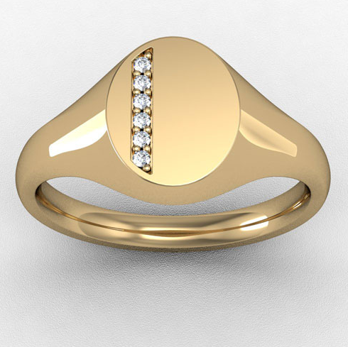 9ct Yellow Gold Oval with Vertical Diamonds Signet Ring