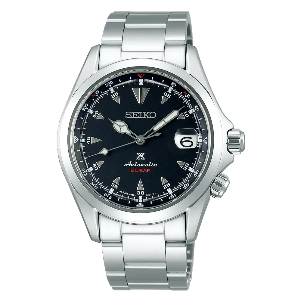 Gents Seiko Prospec Alpinist Automatic 39.5mm Steel Bracelet Black Dial Date 200m