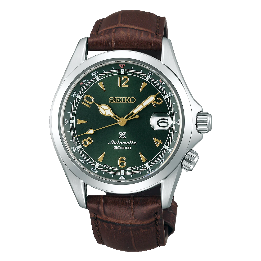 Gents Seiko Propspex Alpinist Automatic Green Dial Brown Strap