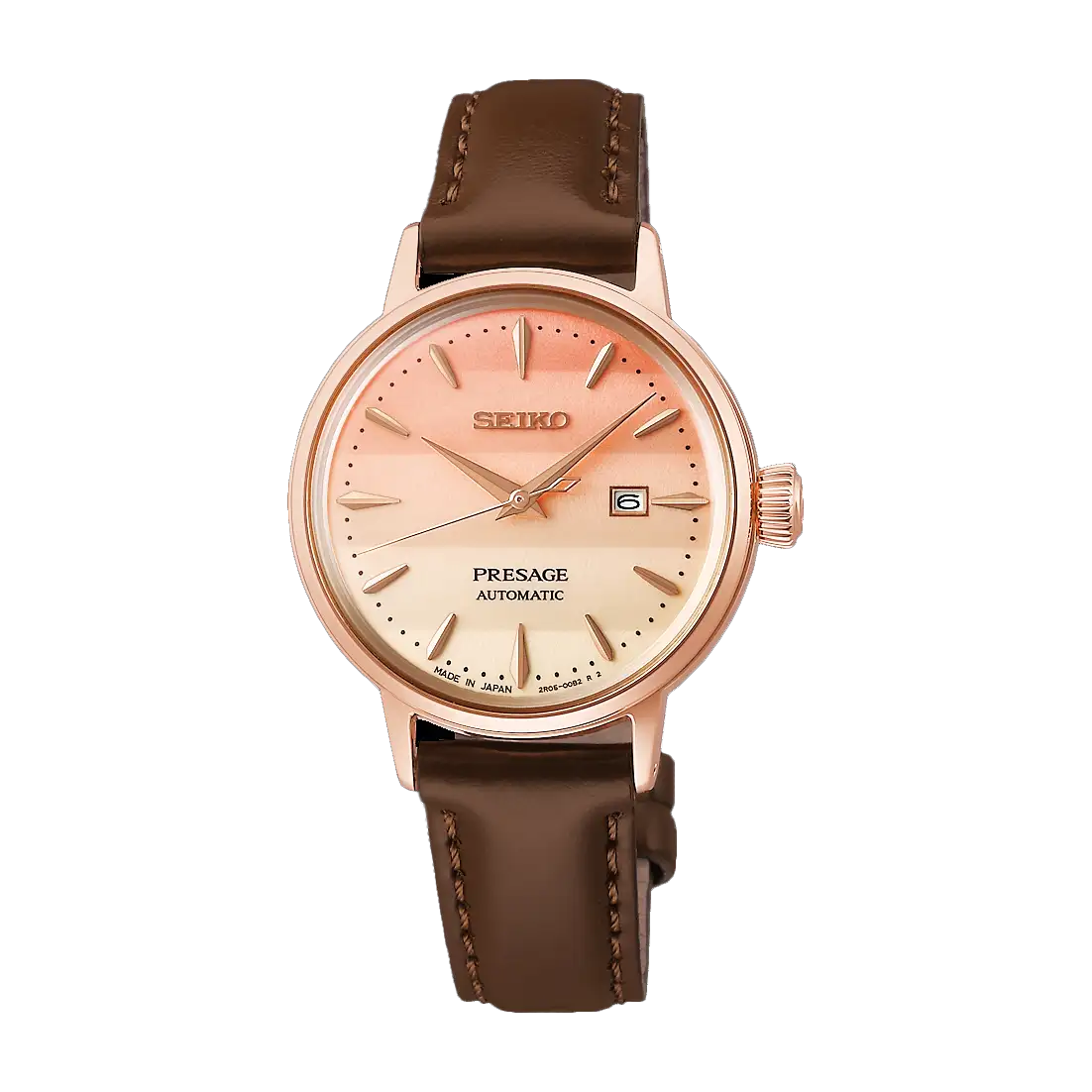 Ladies Seiko Presage &#39;Pinky Twilight&#39; Cocktail Time Limited Edition Brown Strap