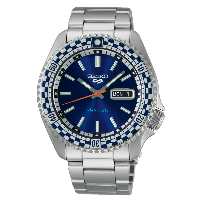 Gents Seiko 5 Checkered Flag Special Edition Steel Blue Dial