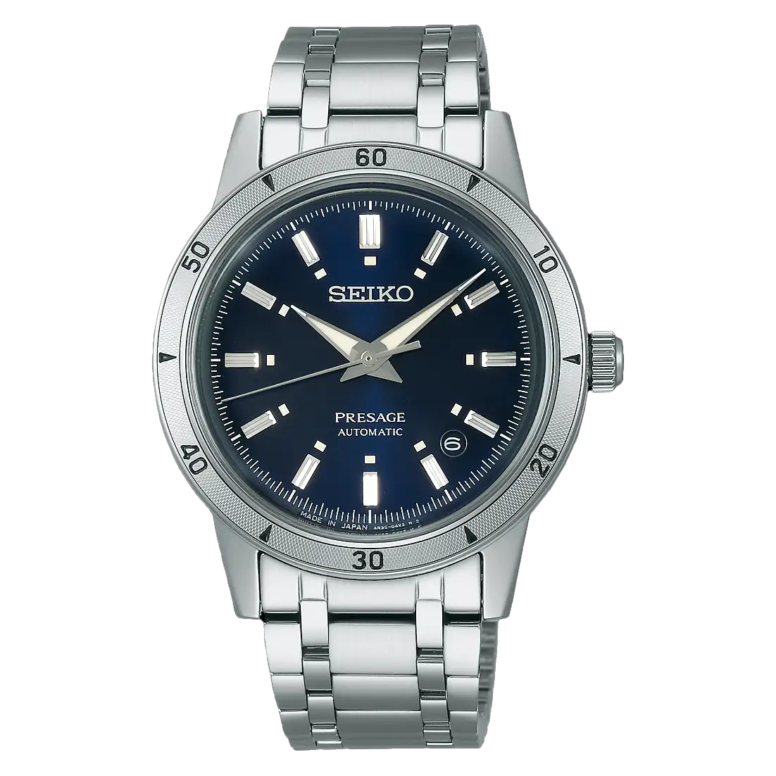 Gents Seiko Presage Style 60&#39;s Steel Bracelet Blue Dial Date