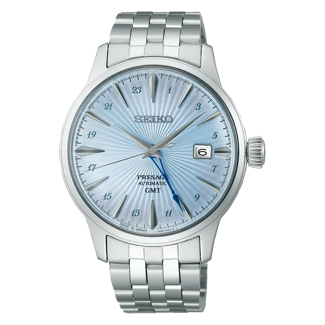 Gents Seiko Presage Cocktail Time Skydiving GMT Light Blue Dial