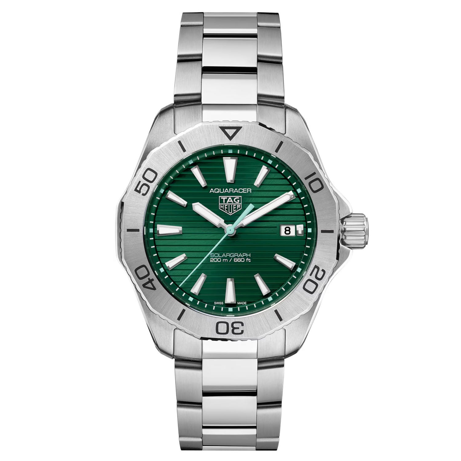Gents Tag Heuer Aquaracer Professional Solargraph Steel Bracelet Green Dial