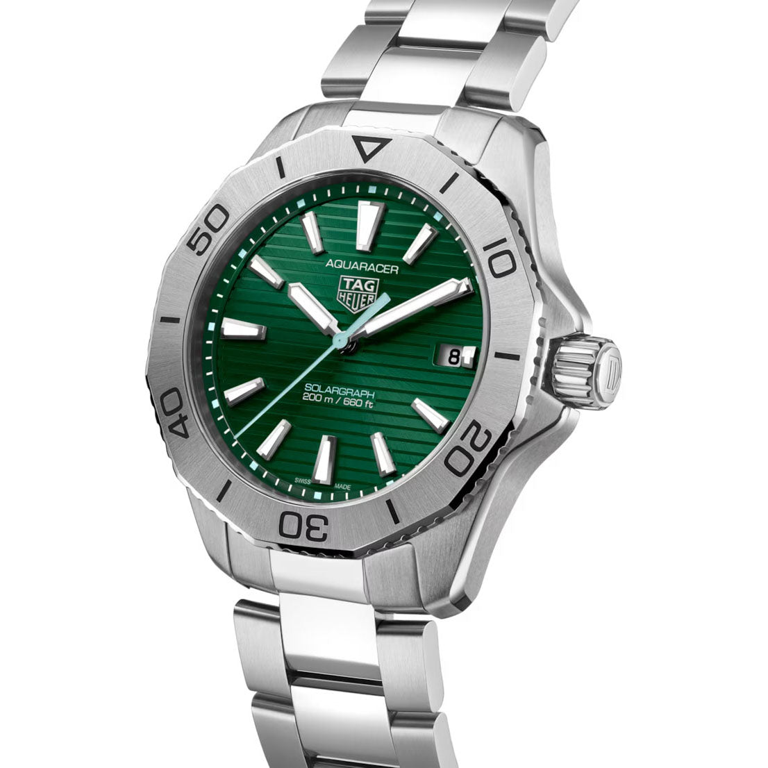 Gents Tag Heuer Aquaracer Professional Solargraph Steel Bracelet Green Dial