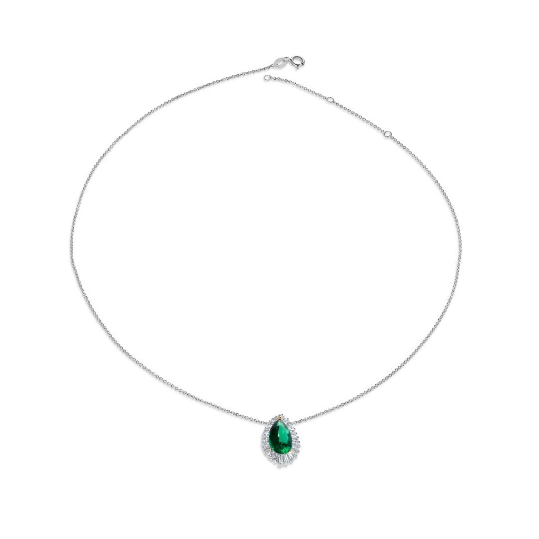 Carat London Silver Emerald Green Pear Cut Eleanor Pendant on Chain