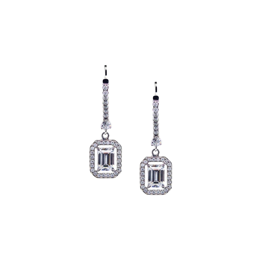 Silver Carat London Moxie Emerald Border set Drop Earrings CE925W-MOXI