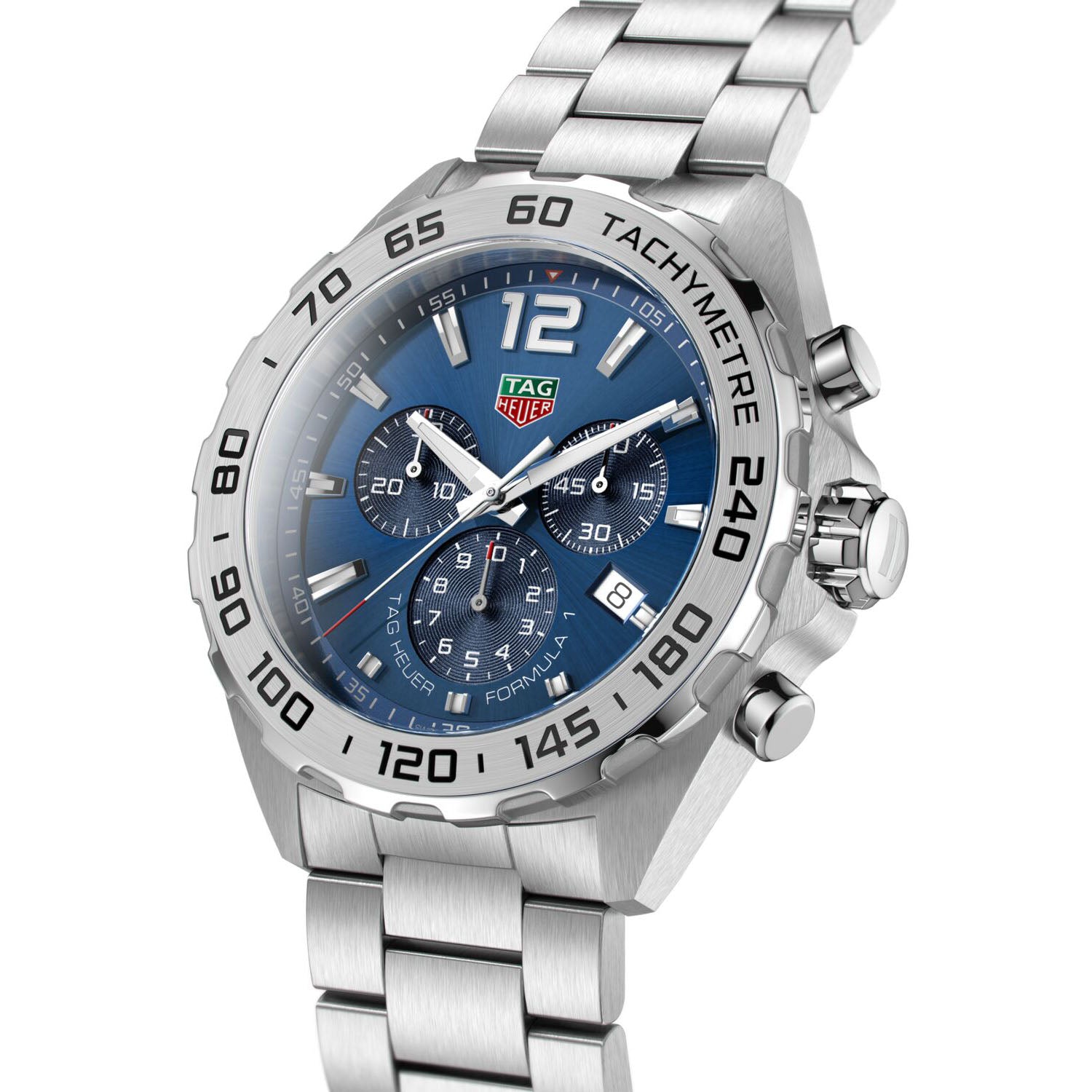 Gents Tag Heuer Formula 1 Quartz Chronograph Steel Bracelet and Case Blue Index Dial Date 200m