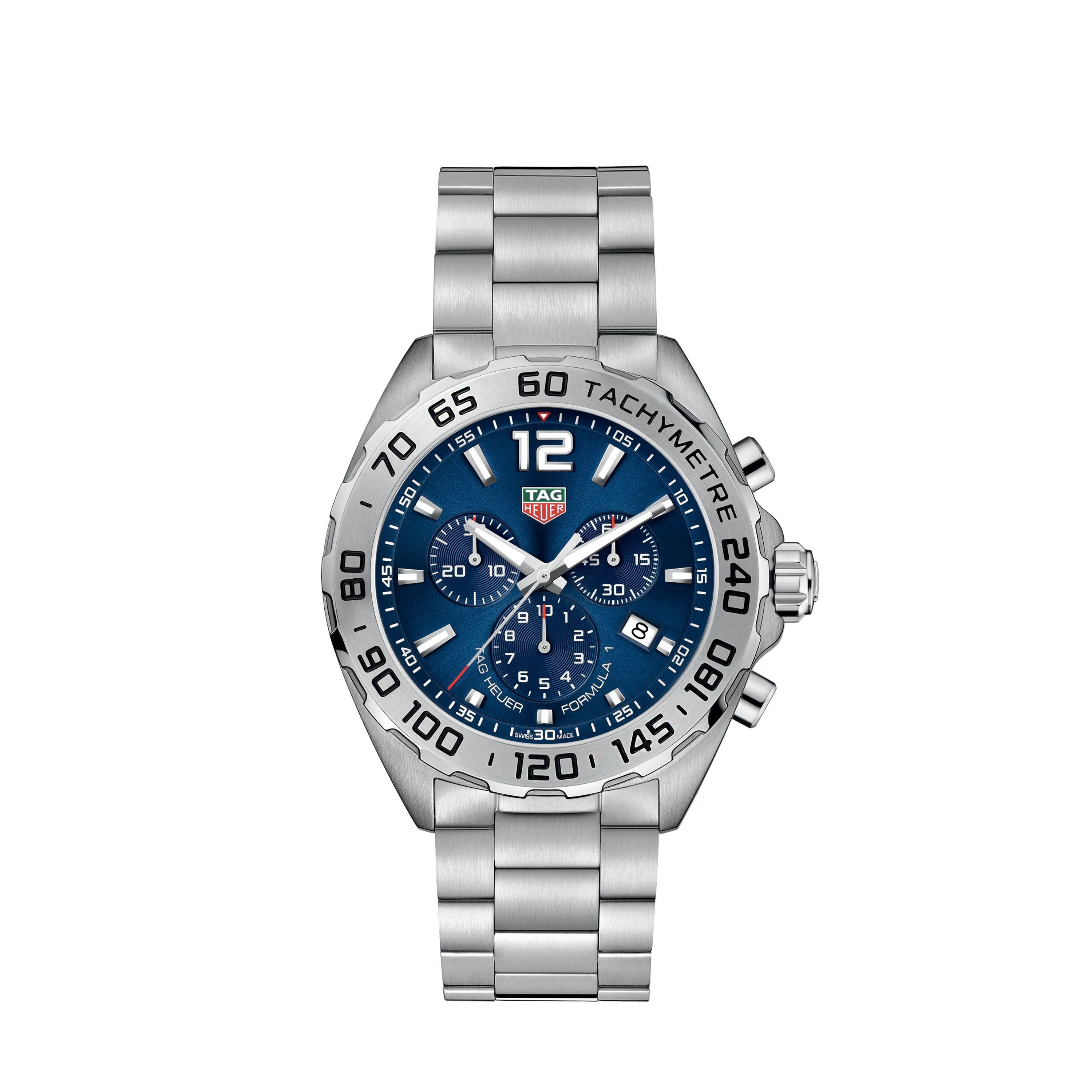 Gents Tag Heuer Formula 1 Quartz Chronograph Steel Bracelet and Case Blue Index Dial Date 200m