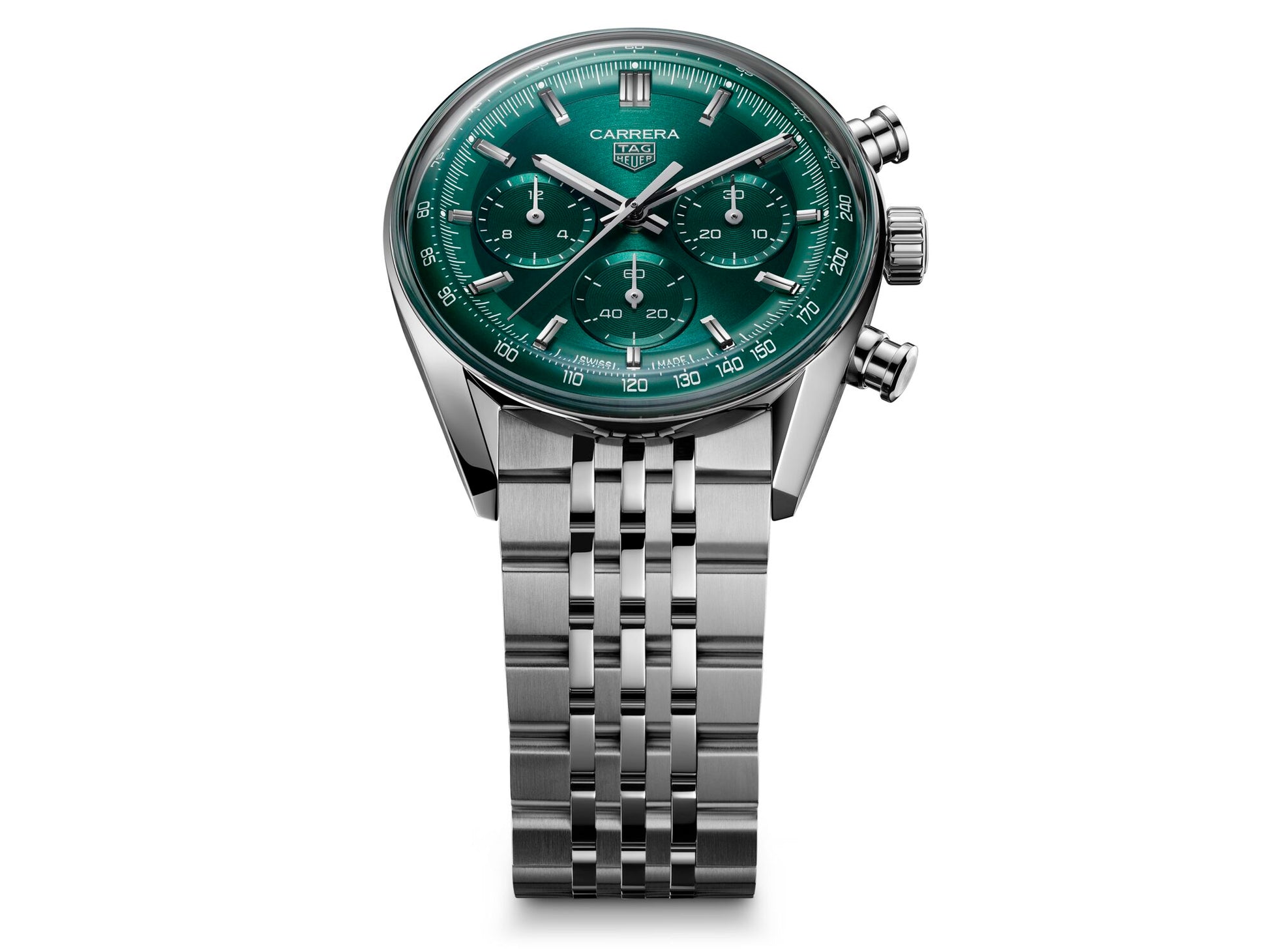 Gents Tag Heuer Carrera Automatic Chronograph Calibre TH20-01 Steel Bracelet Green Dial CBS2115.BA0053