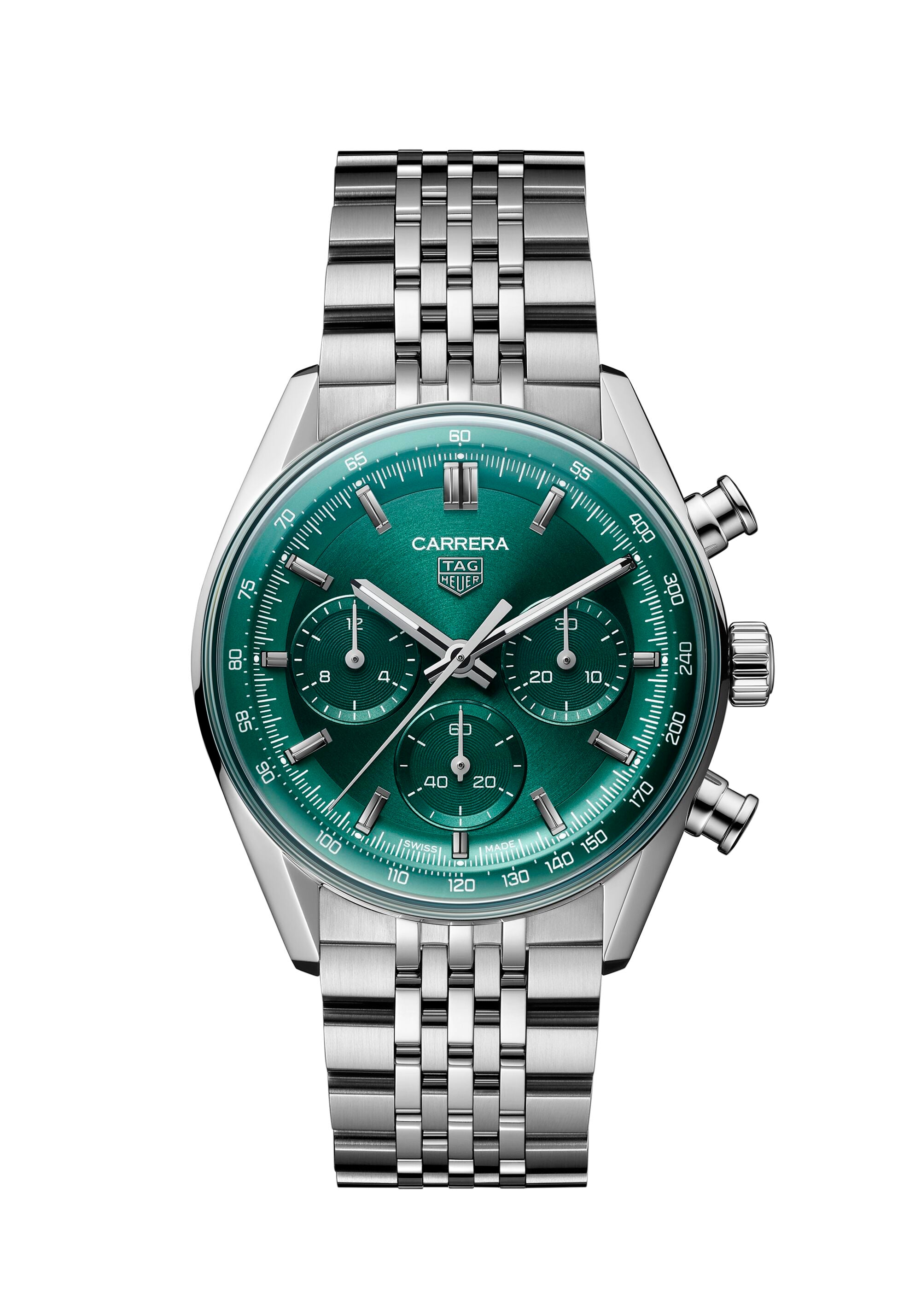 Gents Tag Heuer Carrera Automatic Chronograph Calibre TH20-01 Steel Bracelet Green Dial CBS2115.BA0053