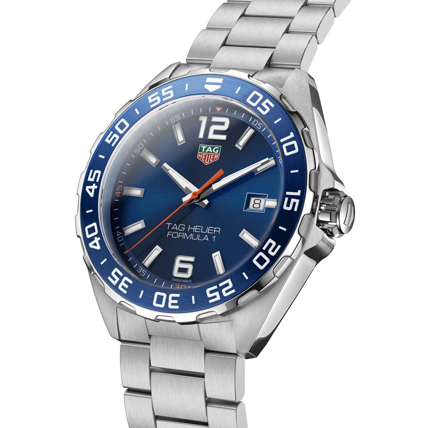 Gents Tag Heuer Formula 1 Quartz Steel Bracelet Blue Dial and Bezel Date 200m 43mm