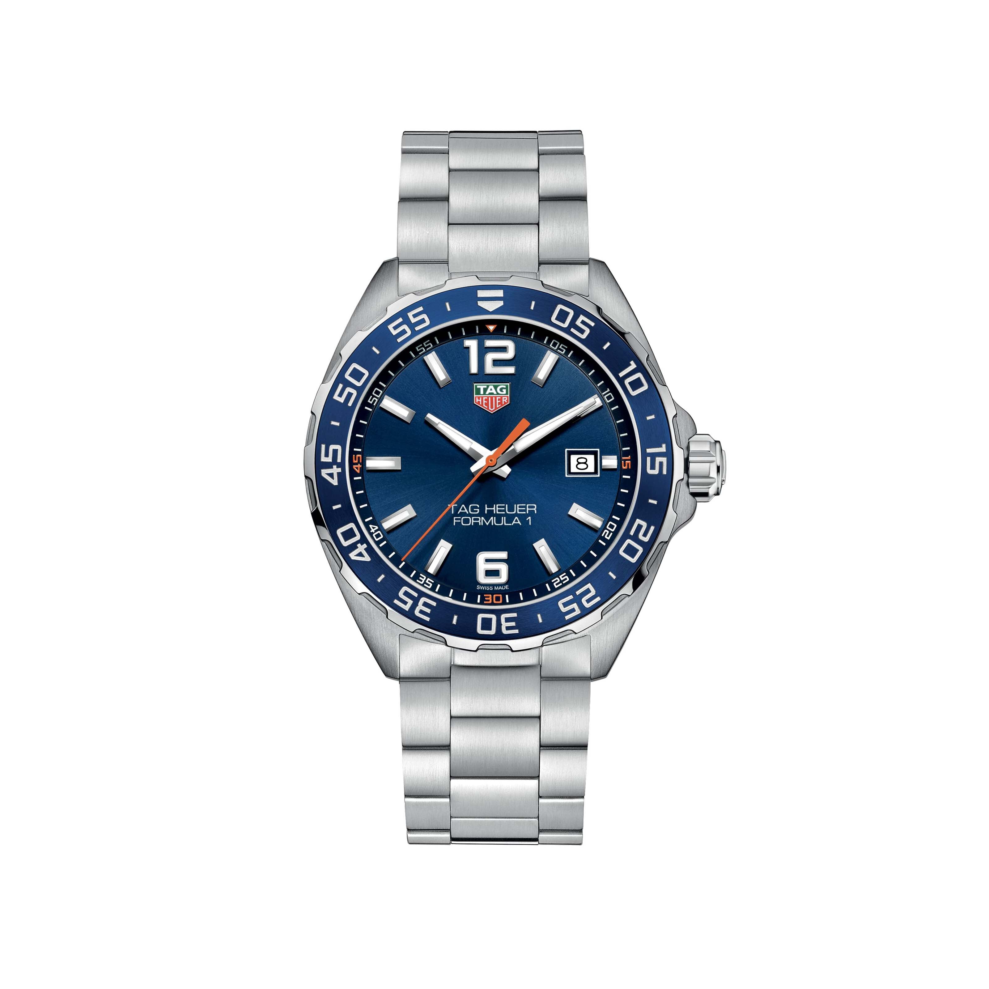 Gents Tag Heuer Formula 1 Quartz Steel Bracelet Blue Dial and Bezel Date 200m 43mm